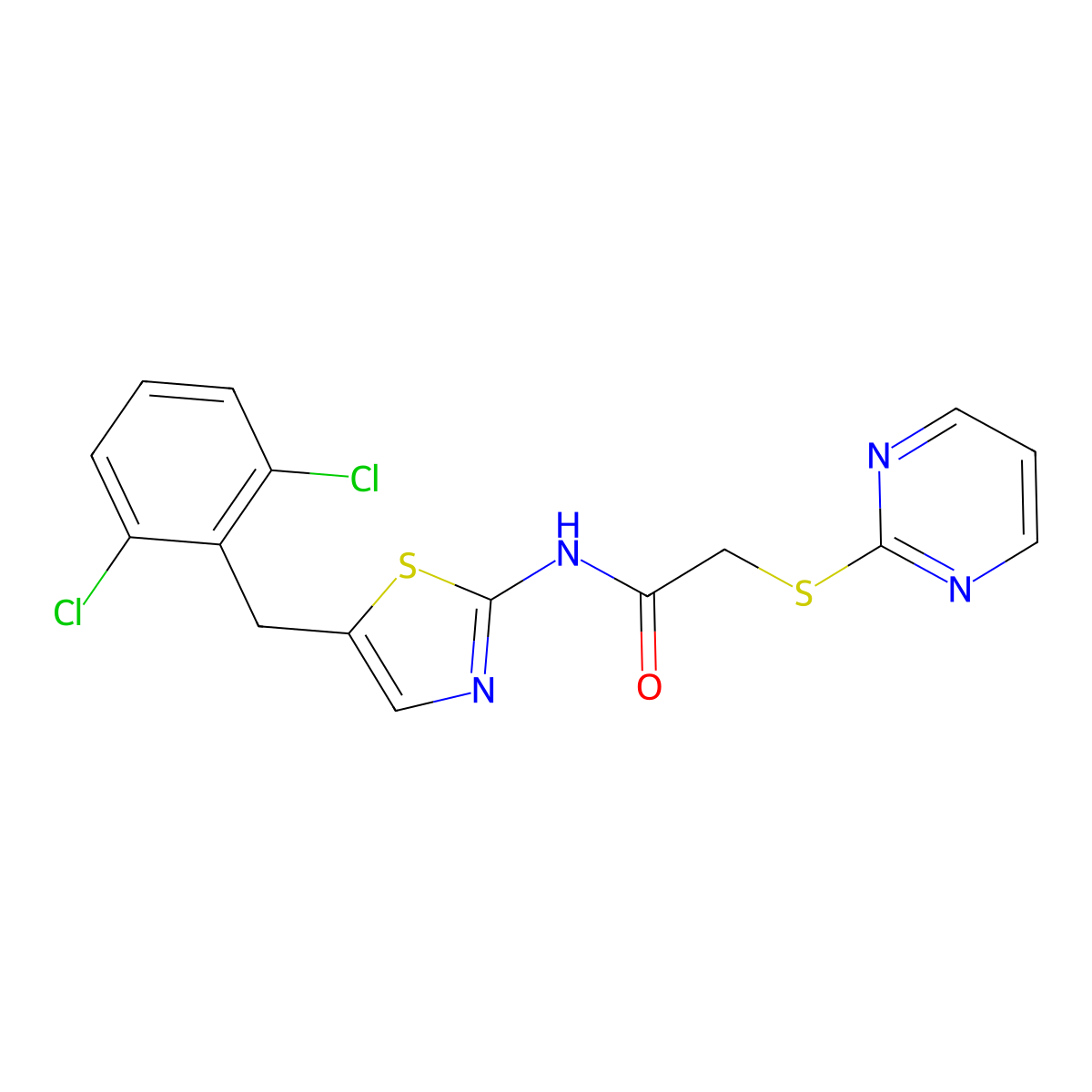 N-[5-(2,6-dichlorobenzyl)-1,3-thiazol-2-yl]-2-(pyrimidin-2-ylsulfanyl)acetamide molecular structure, CAS 842970-93-8
