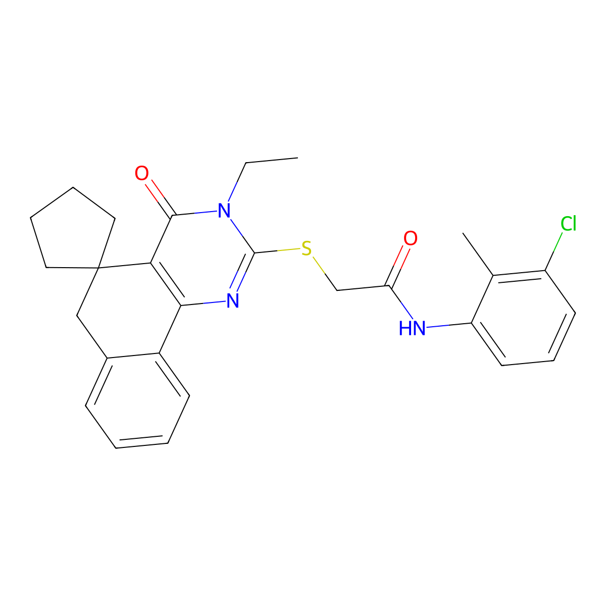 N-(3-chloro-2-methylphenyl)-2-(3-ethyl-4-oxospiro[6H-benzo[h]quinazoline-5,1'-cyclopentane]-2-yl)sulfanylacetamide molecular structure, CAS 842971-10-2