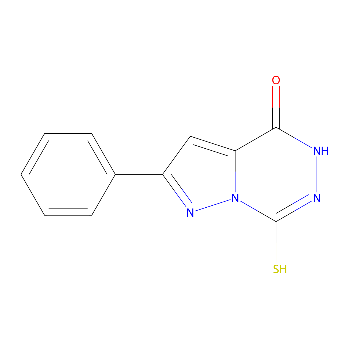 7-Mercapto-2-phenyl-5H-pyrazolo[1,5-d][1,2,4]triazin-4-one molecular structure, CAS 842971-47-5