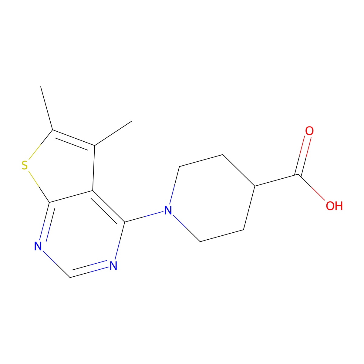 1-(5,6-Dimethyl-thieno[2,3-d]pyrimidin-4-yl)-piperidine-4-carboxylic acid molecular structure, CAS 842971-60-2