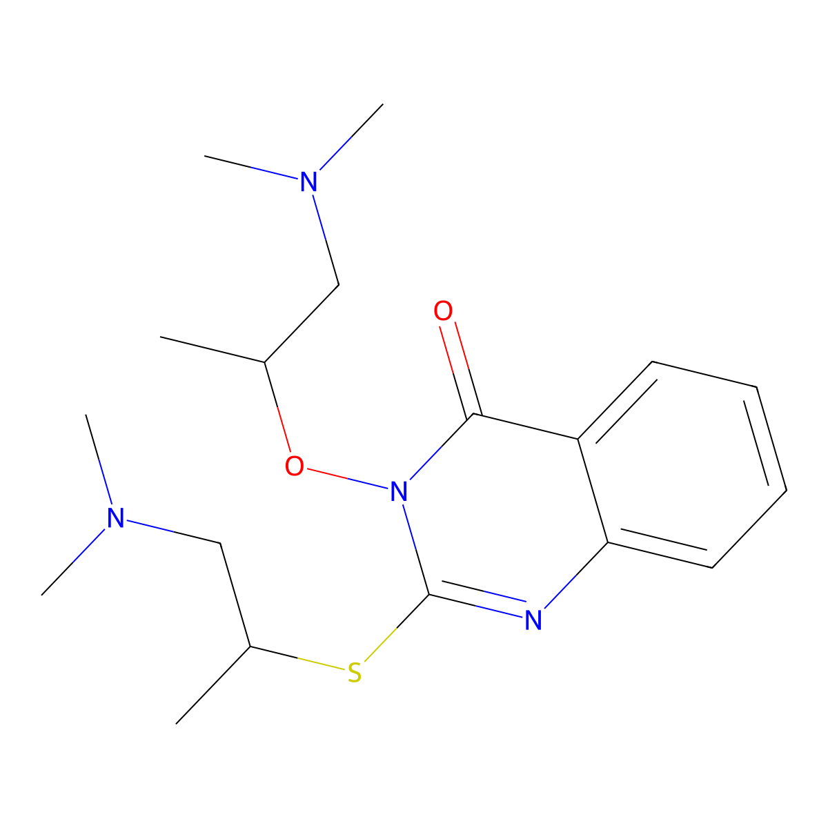3-((1-(dimethylamino)propan-2-yl)oxy)-2-((1-(dimethylamino)propan-2-yl)thio)quinazolin-4(3H)-one molecular structure, CAS 842971-70-4