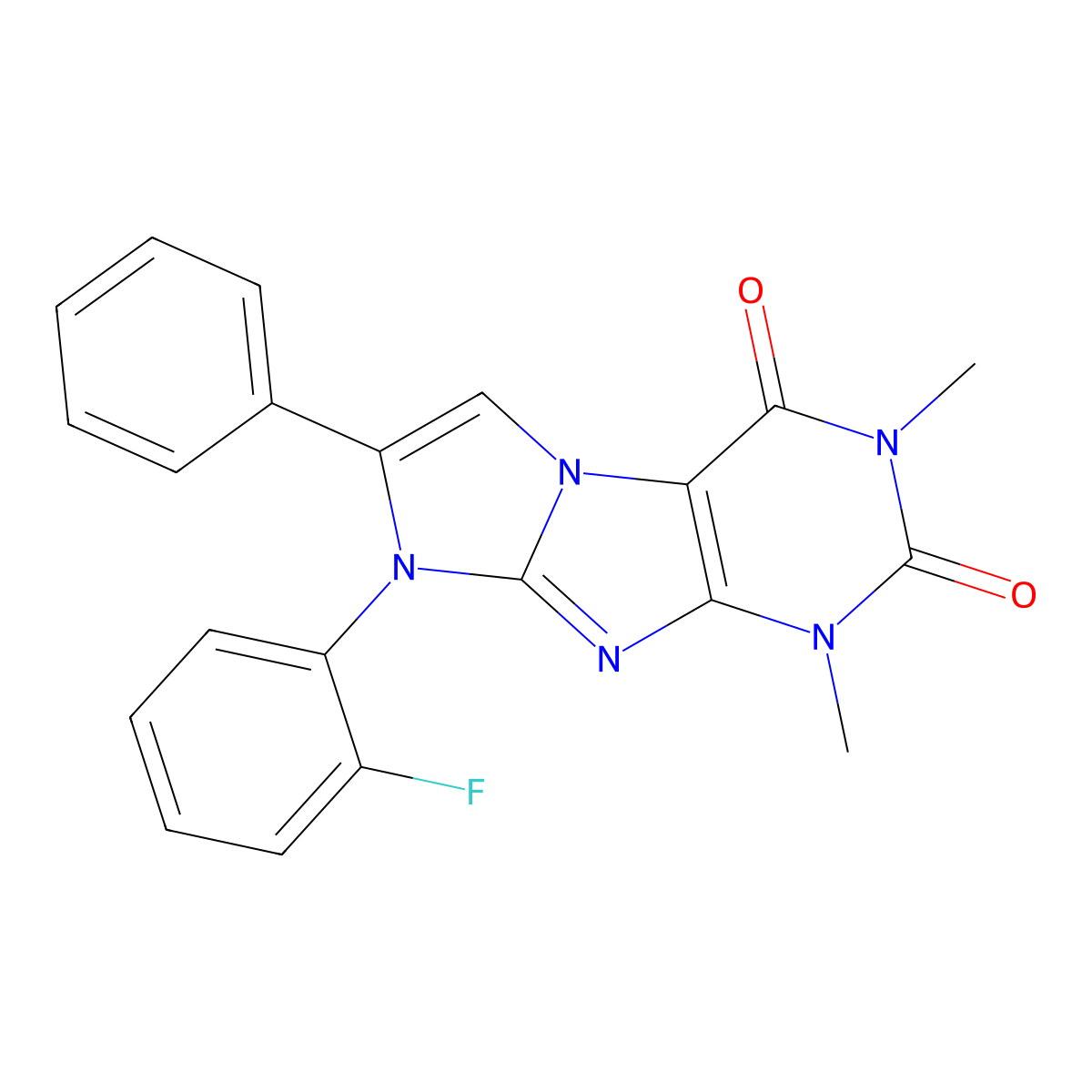 8-(2-fluorophenyl)-1,3-dimethyl-7-phenyl-1H-imidazo[2,1-f]purine-2,4(3H,8H)-dione molecular structure, CAS 842971-78-2