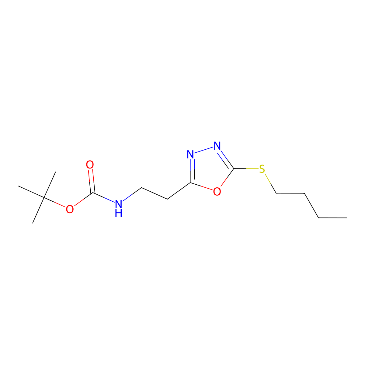 Carbamic acid, [2-[5-(butylthio)-1,3,4-oxadiazol-2-yl]ethyl]-, 1,1-dimethylethyl ester molecular structure, CAS 842971-80-6