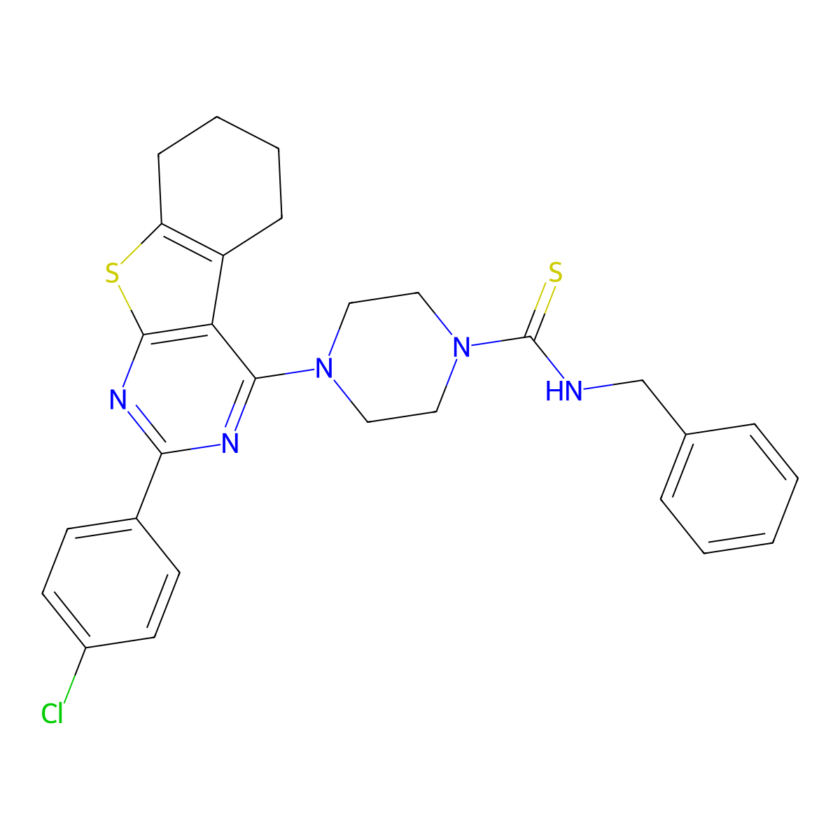 4-[2-(4-Chlorophenyl)-5,6,7,8-tetrahydro[1]benzothieno[2,3-d]pyrimidin-4-yl]-N-(phenylmethyl)-1-piperazinecarbothioamide molecular structure, CAS 842972-01-4