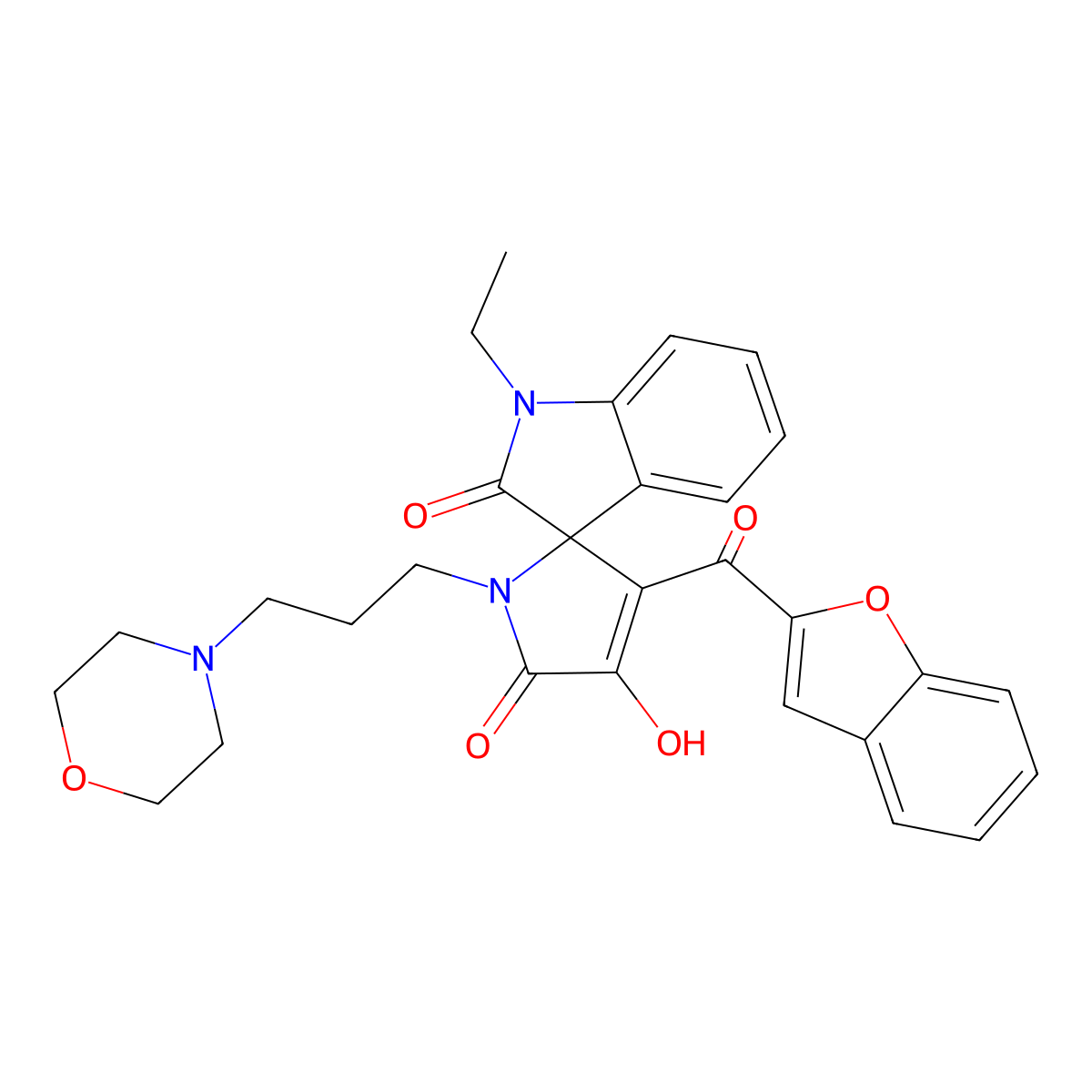 3'-(1-benzofuran-2-ylcarbonyl)-1-ethyl-4'-hydroxy-1'-[3-(morpholin-4-yl)propyl]spiro[indole-3,2'-pyrrole]-2,5'(1H,1'H)-dione molecular structure, CAS 842972-13-8