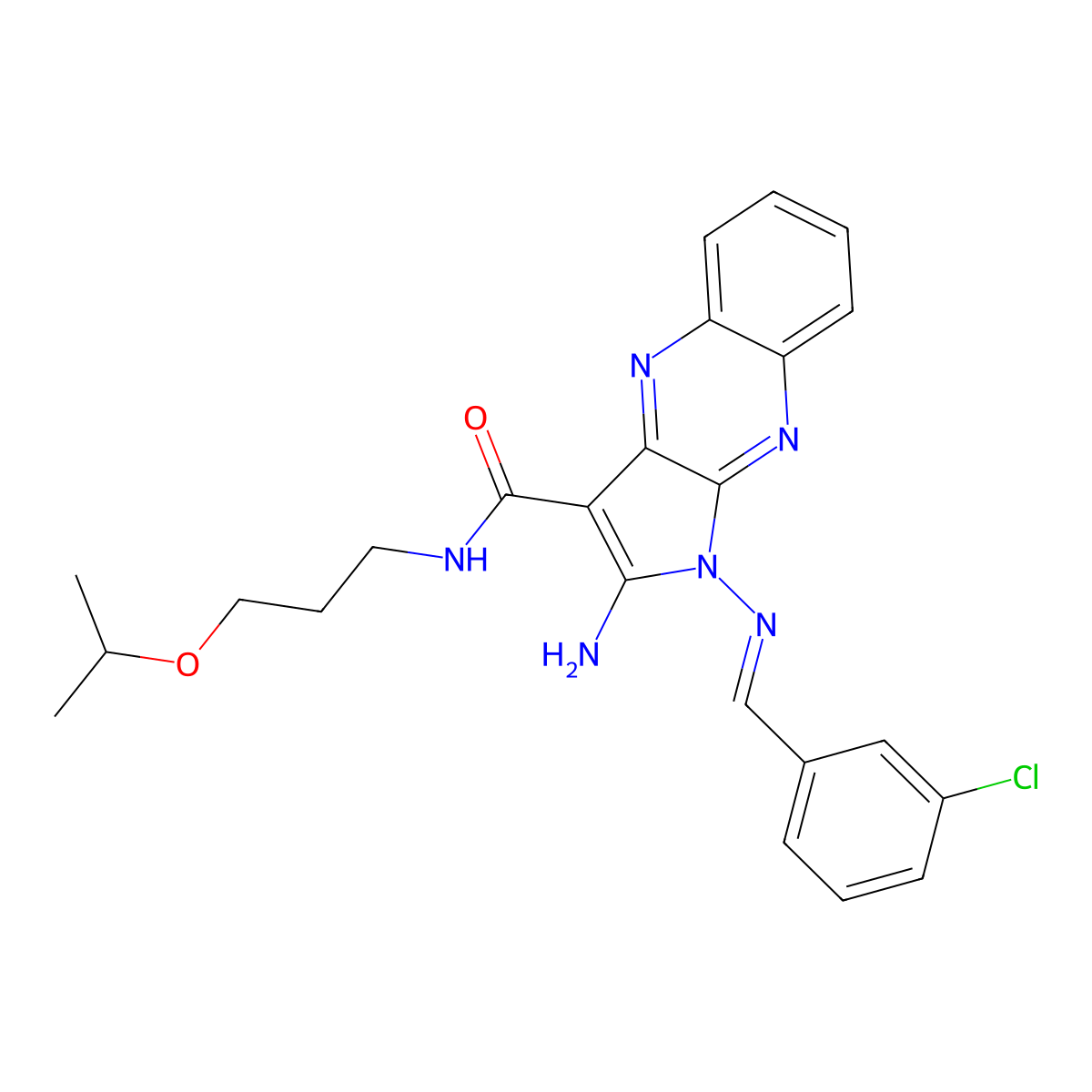 2-Amino-1-[[(3-chlorophenyl)methylene]amino]-N-[3-(1-methylethoxy)propyl]-1H-pyrrolo[2,3-b]quinoxaline-3-carboxamide molecular structure, CAS 842972-38-7