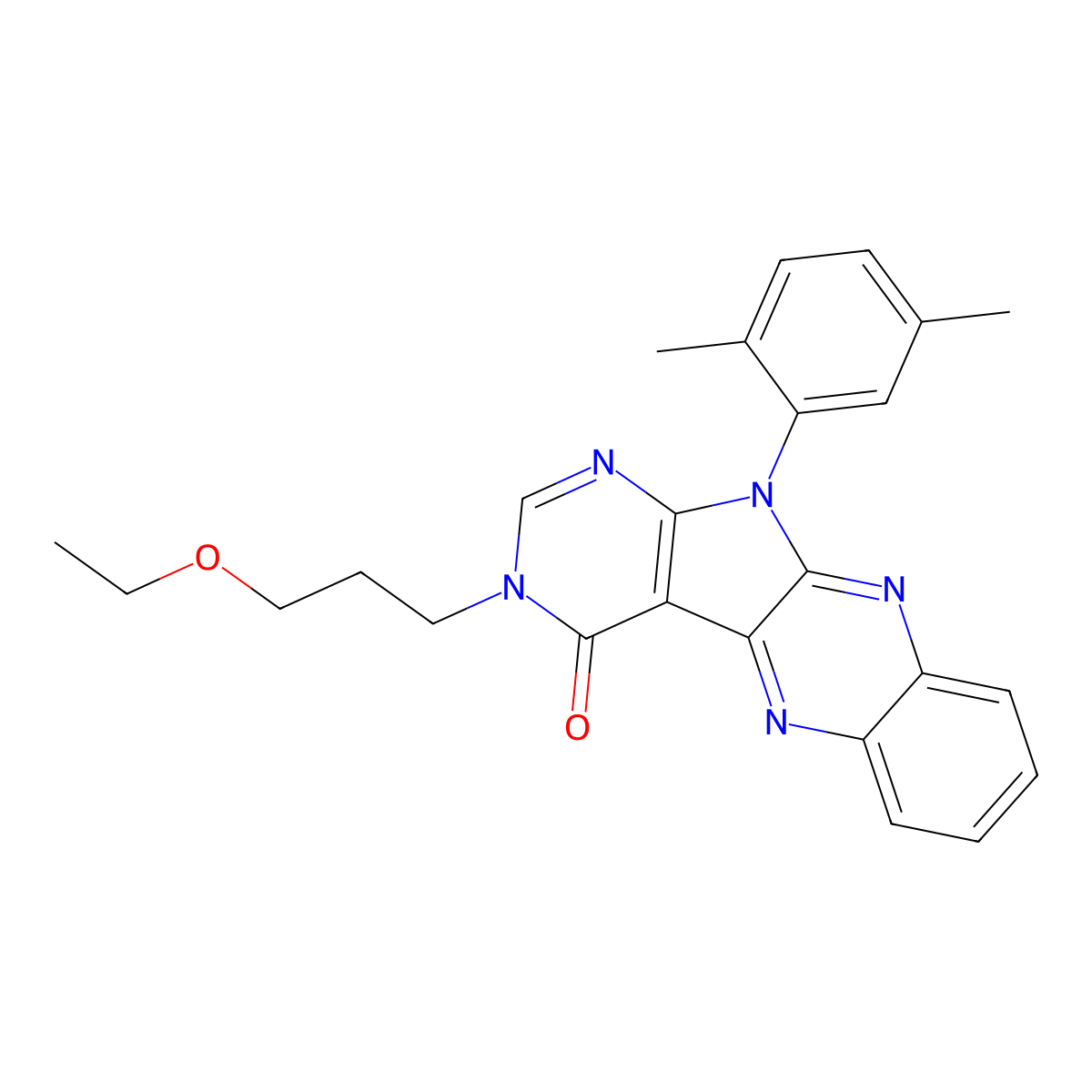 11-(2,5-dimethylphenyl)-3-(3-ethoxypropyl)-3,11-dihydro-4H-pyrimido[5',4':4,5]pyrrolo[2,3-b]quinoxalin-4-one molecular structure, CAS 842972-76-3