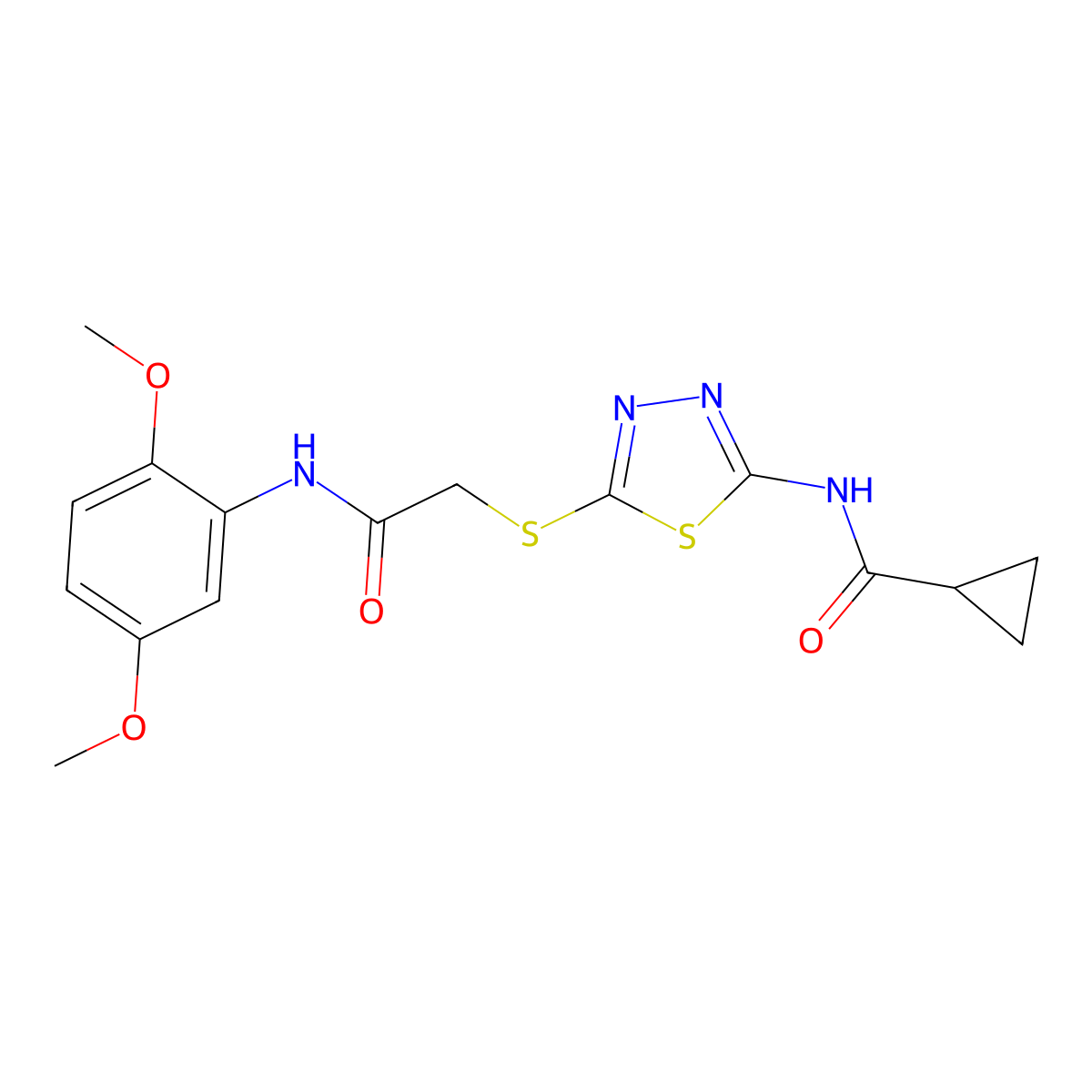 N-[5-[2-(2,5-dimethoxyanilino)-2-oxoethyl]sulfanyl-1,3,4-thiadiazol-2-yl]cyclopropanecarboxamide molecular structure, CAS 842972-84-3