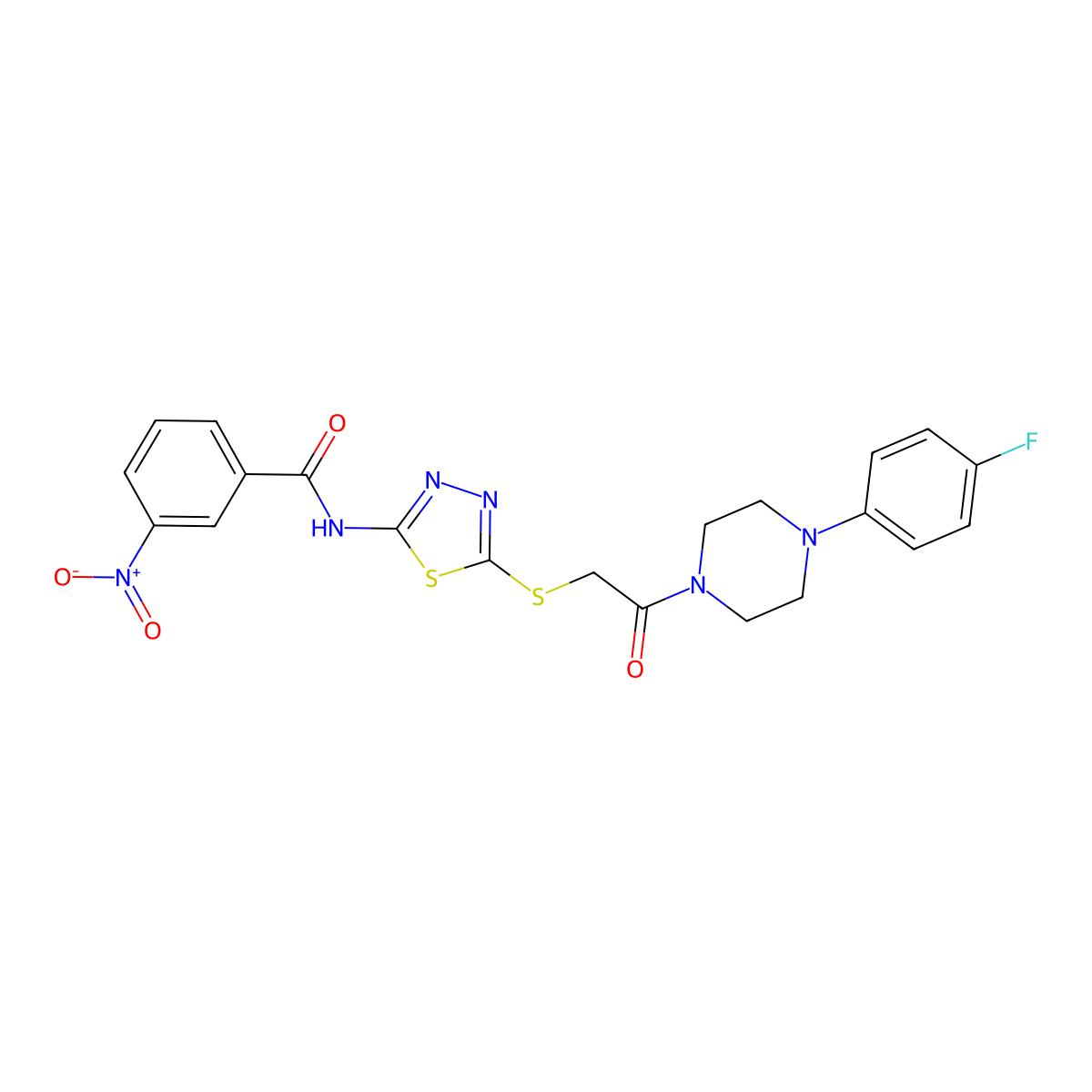 N-[5-[[2-[4-(4-Fluorophenyl)-1-piperazinyl]-2-oxoethyl]thio]-1,3,4-thiadiazol-2-yl]-3-nitrobenzamide molecular structure, CAS 842973-08-4