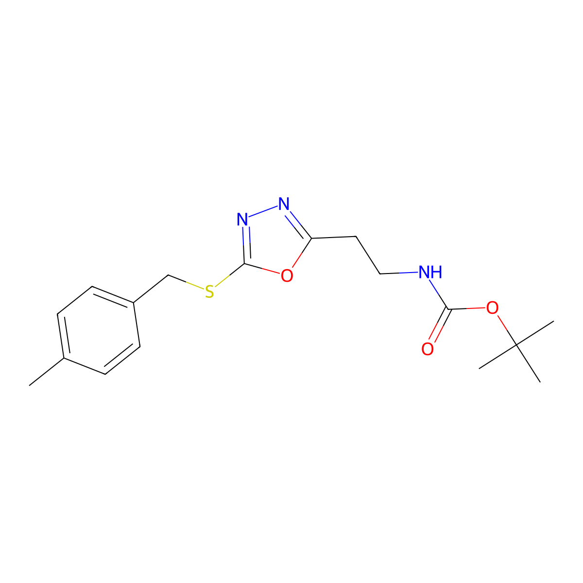 tert-butyl N-[2-[5-[(4-methylphenyl)methylsulfanyl]-1,3,4-oxadiazol-2-yl]ethyl]carbamate molecular structure, CAS 842973-17-5