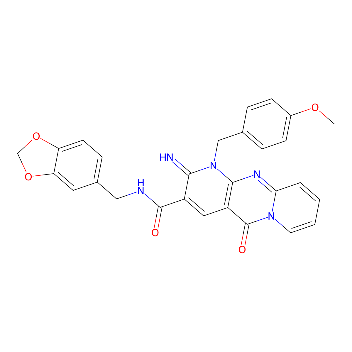 N-(1,3-benzodioxol-5-ylmethyl)-2-imino-1-(4-methoxybenzyl)-5-oxo-1,5-dihydro-2H-dipyrido[1,2-a:2',3'-d]pyrimidine-3-carboxamide molecular structure, CAS 842973-56-2