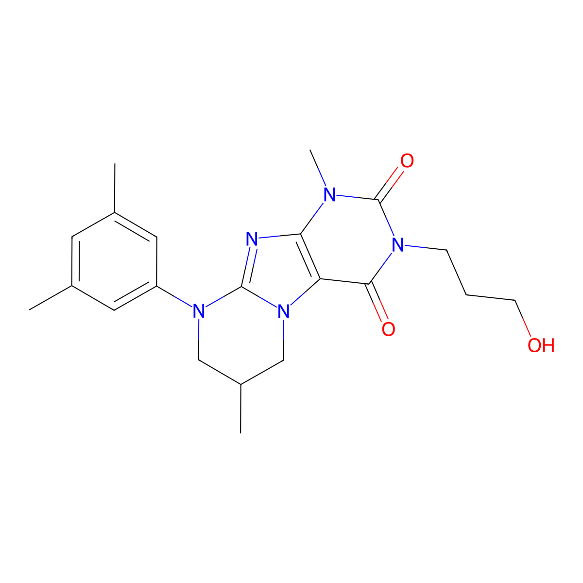 9-(3,5-dimethylphenyl)-3-(3-hydroxypropyl)-1,7-dimethyl-7,8-dihydro-6H-purino[7,8-a]pyrimidine-2,4-dione molecular structure, CAS 842973-78-8
