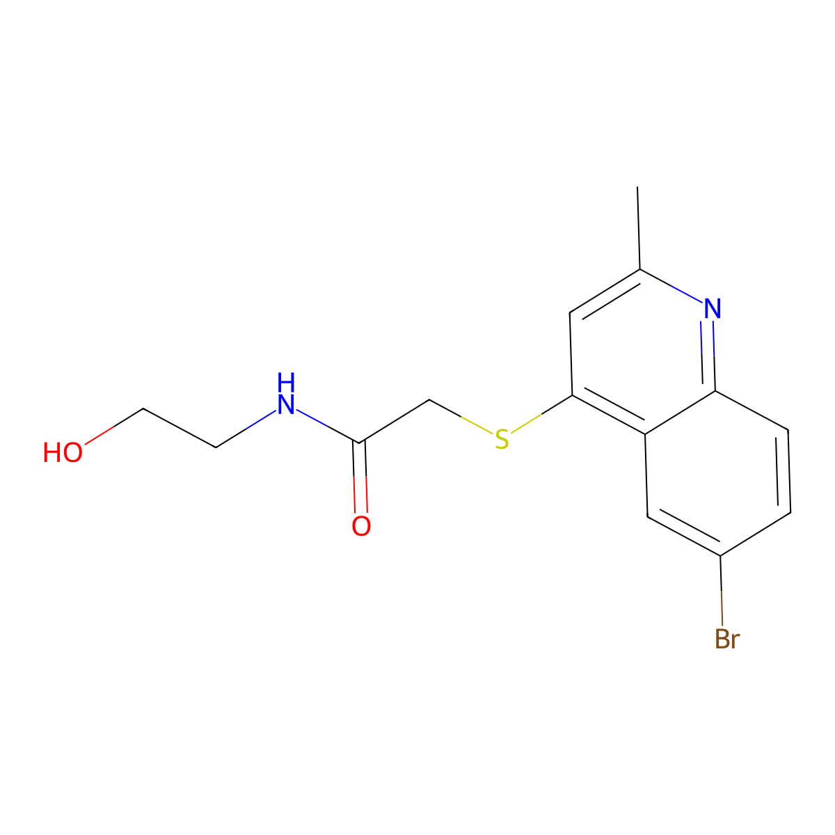 2-[(6-bromo-2-methylquinolin-4-yl)sulfanyl]-N-(2-hydroxyethyl)acetamide molecular structure, CAS 842974-70-3