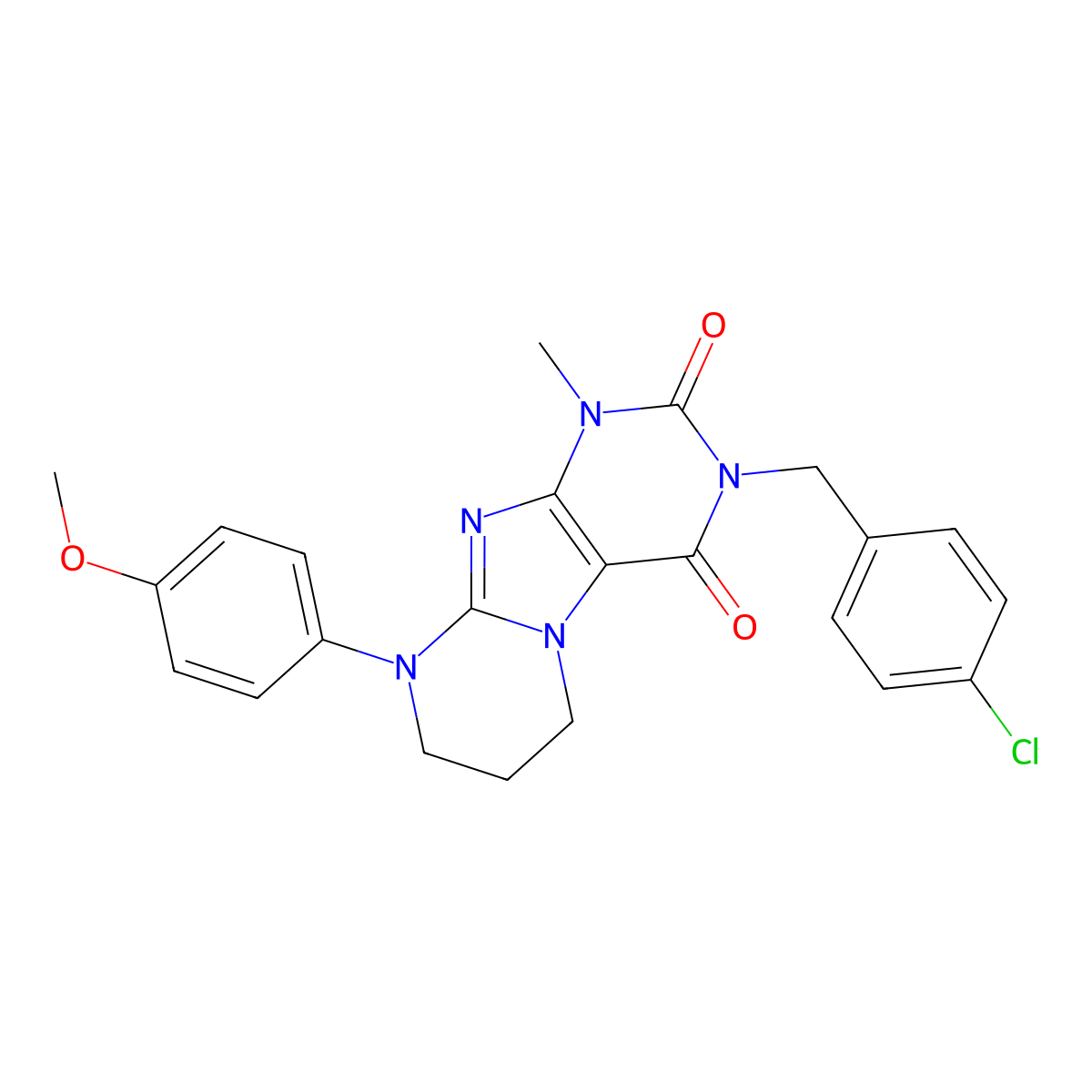 3-(4-chlorobenzyl)-9-(4-methoxyphenyl)-1-methyl-6,7,8,9-tetrahydropyrimido[2,1-f]purine-2,4(1H,3H)-dione molecular structure, CAS 842976-89-0