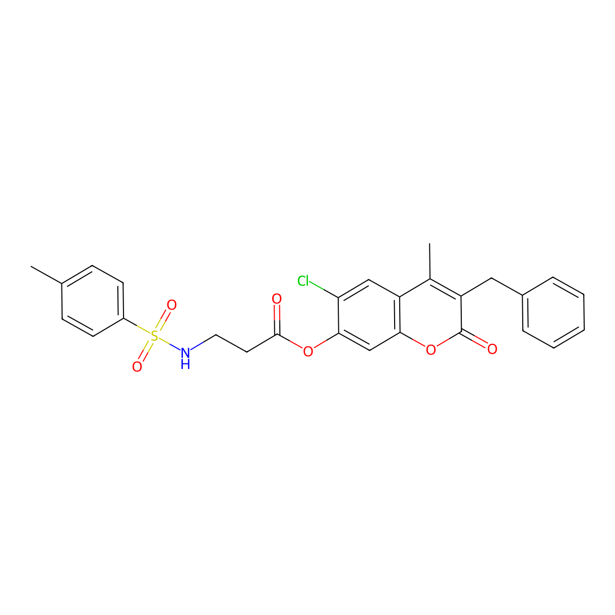 3-benzyl-6-chloro-4-methyl-2-oxo-2H-chromen-7-yl N-[(4-methylphenyl)sulfonyl]-beta-alaninate molecular structure, CAS 842976-91-4