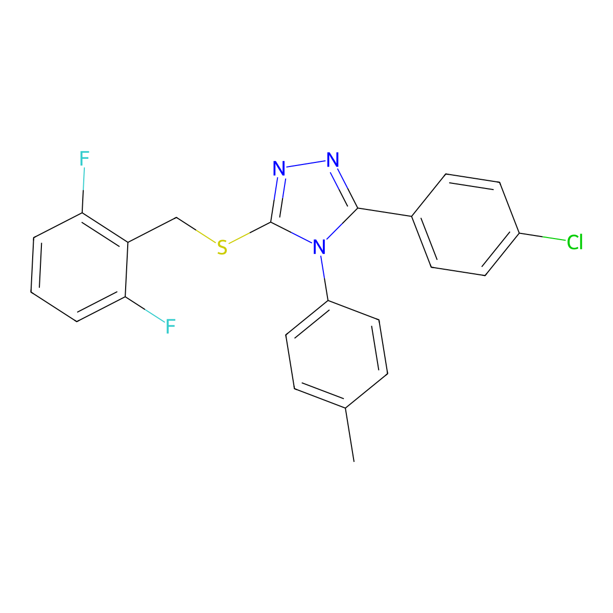 3-(4-chlorophenyl)-5-[(2,6-difluorobenzyl)sulfanyl]-4-(4-methylphenyl)-4H-1,2,4-triazole molecular structure, CAS 842977-72-4