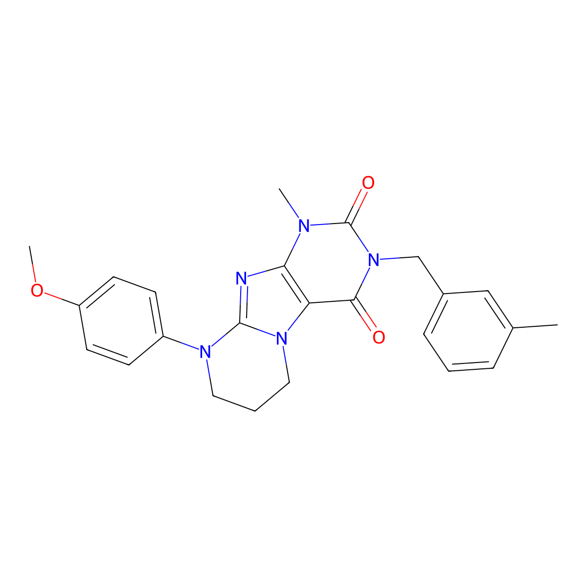 9-(4-methoxyphenyl)-1-methyl-3-(3-methylbenzyl)-6,7,8,9-tetrahydropyrimido[2,1-f]purine-2,4(1H,3H)-dione molecular structure, CAS 842977-74-6