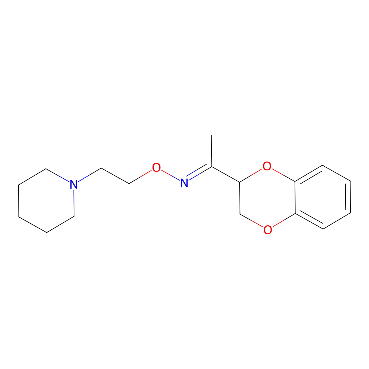 Ethanone, 1-(2,3-dihydro-1,4-benzodioxin-2-yl)-, O-[2-(1-piperidinyl)ethyl]oxime molecular structure, CAS 84305-51-1