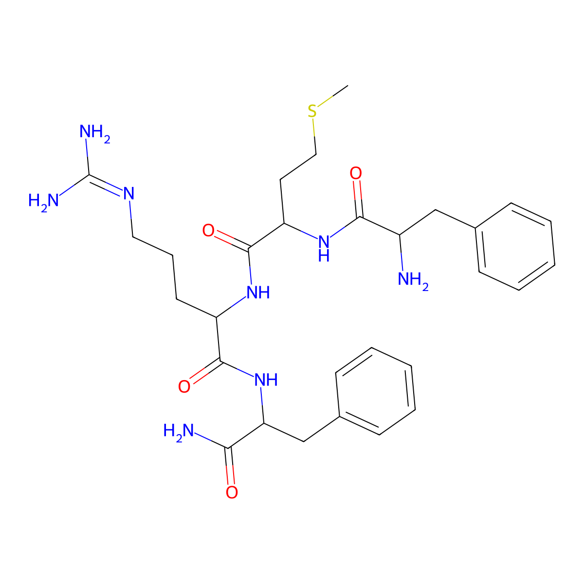 N-(1-amino-1-oxo-3-phenylpropan-2-yl)-2-[[2-[(2-amino-3-phenylpropanoyl)amino]-4-methylsulfanylbutanoyl]amino]-5-(diaminomethylideneamino)pentanamide molecular structure, CAS 84313-44-0