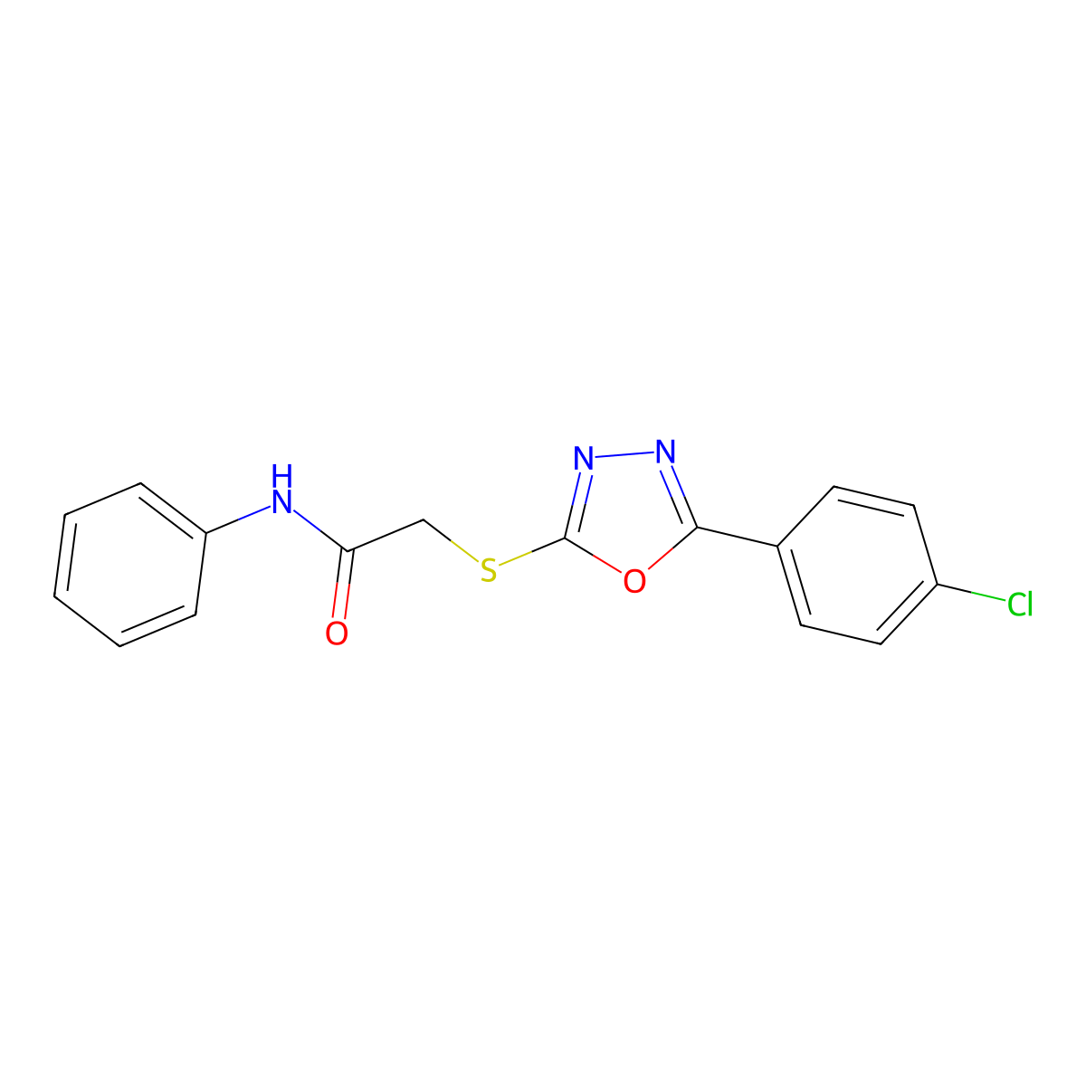 2-((5-(4-Chlorophenyl)-1,3,4-oxadiazol-2-yl)thio)-N-phenylacetamide molecular structure, CAS 84327-79-7