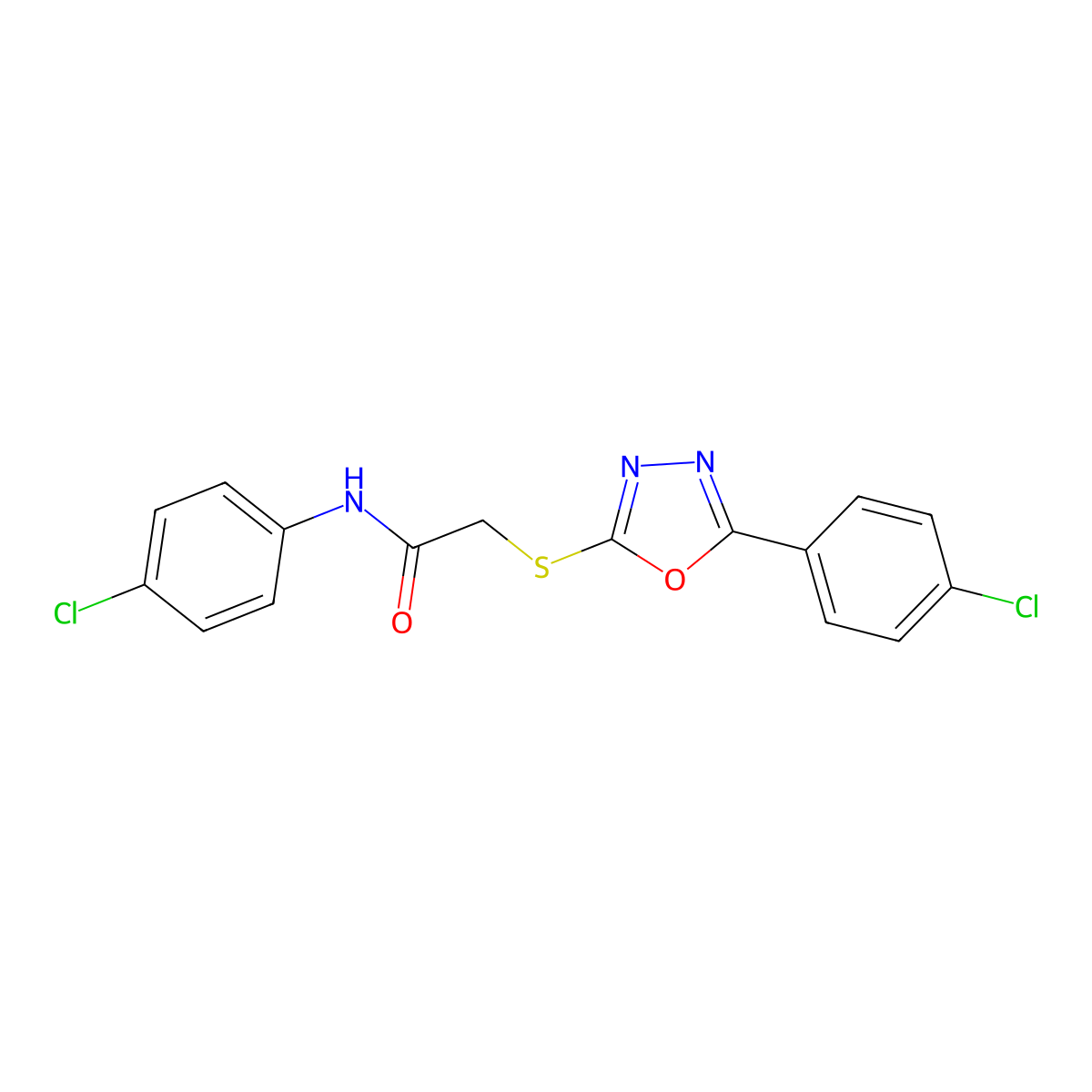 N-(4-chlorophenyl)-2-((5-(4-chlorophenyl)-1,3,4-oxadiazol-2-yl)thio)acetamide molecular structure, CAS 84327-81-1