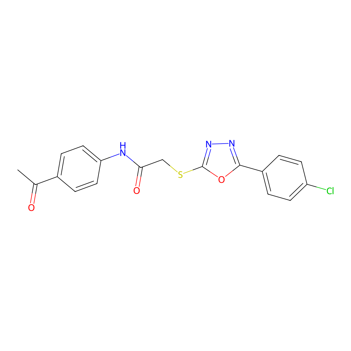 N-(4-acetylphenyl)-2-((5-(4-chlorophenyl)-1,3,4-oxadiazol-2-yl)thio)acetamide molecular structure, CAS 84327-85-5
