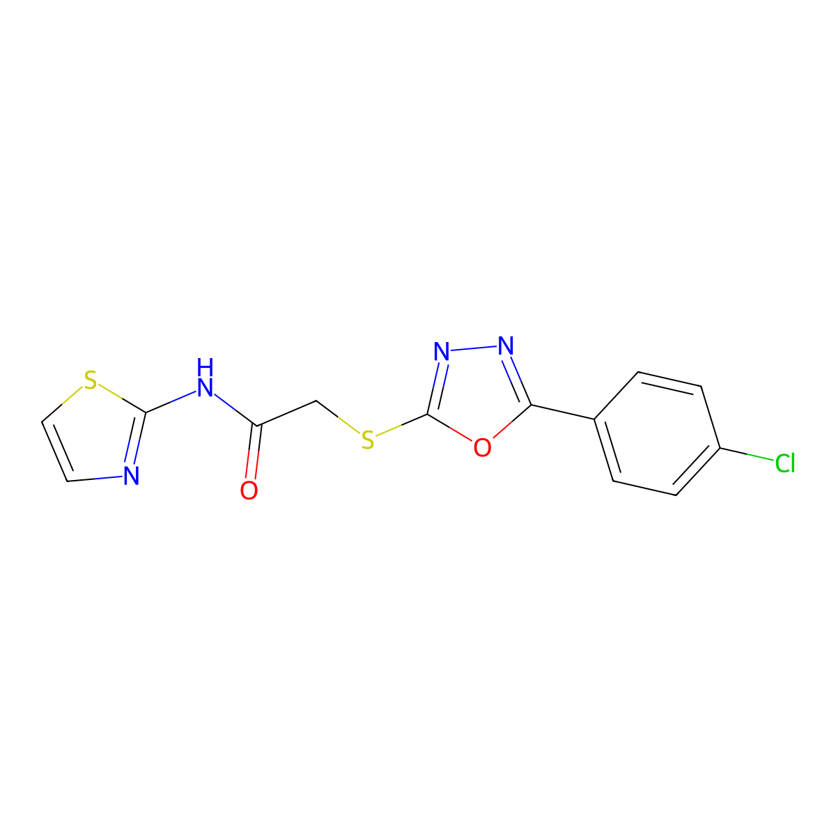 2-{[5-(4-chlorophenyl)-1,3,4-oxadiazol-2-yl]sulfanyl}-N-(1,3-thiazol-2-yl)acetamide molecular structure, CAS 84327-93-5