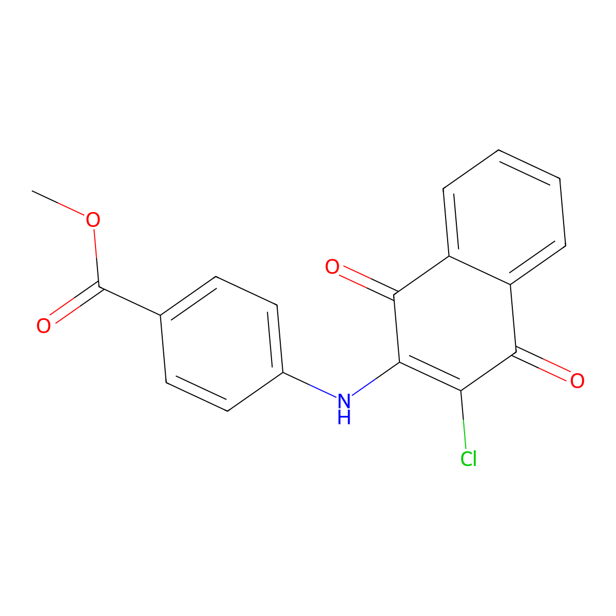 Methyl 4-((3-chloro-1,4-dioxo-1,4-dihydronaphthalen-2-yl)amino)benzoate molecular structure, CAS 84348-90-3