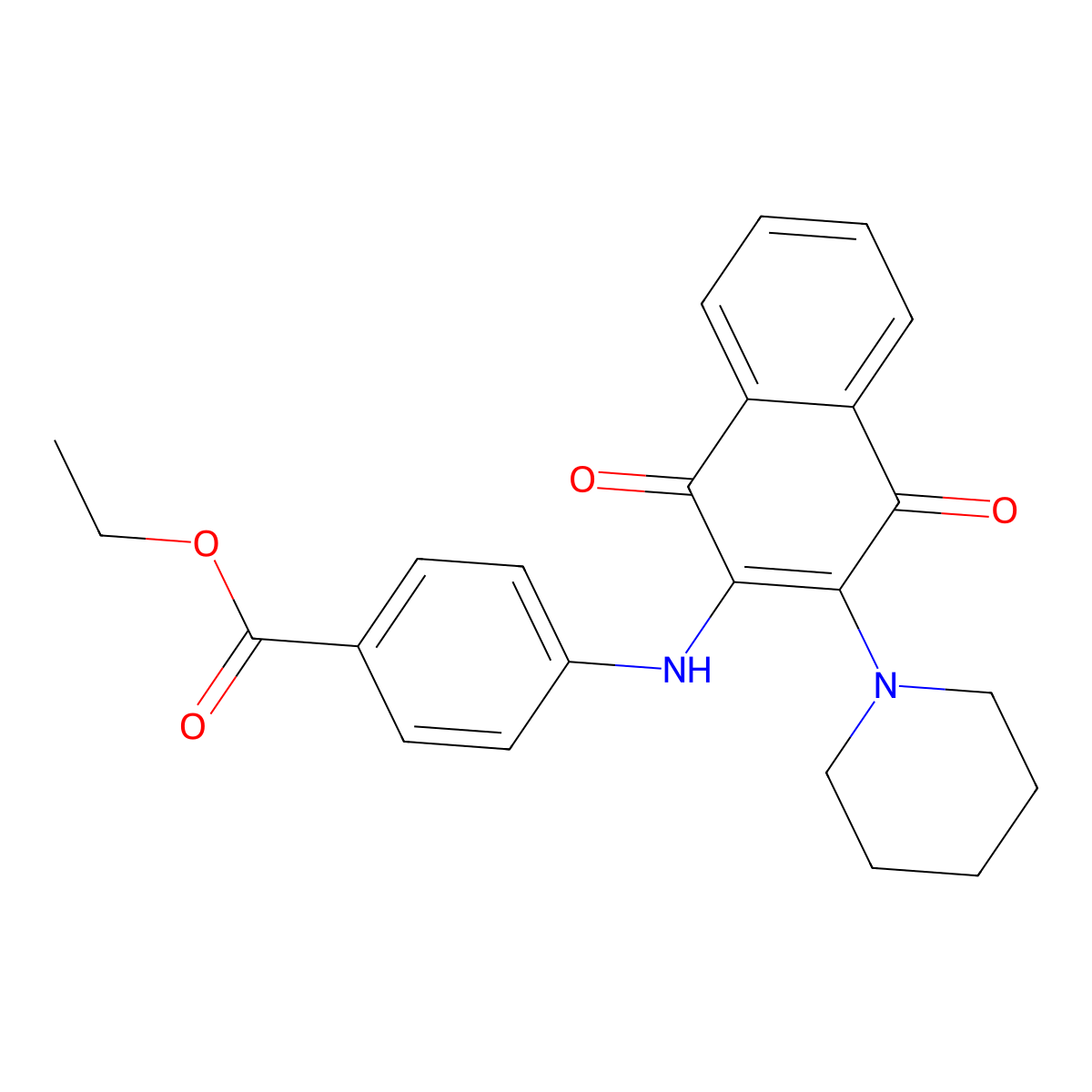Ethyl 4-((1,4-dioxo-3-(piperidin-1-yl)-1,4-dihydronaphthalen-2-yl)amino)benzoate molecular structure, CAS 84349-04-2
