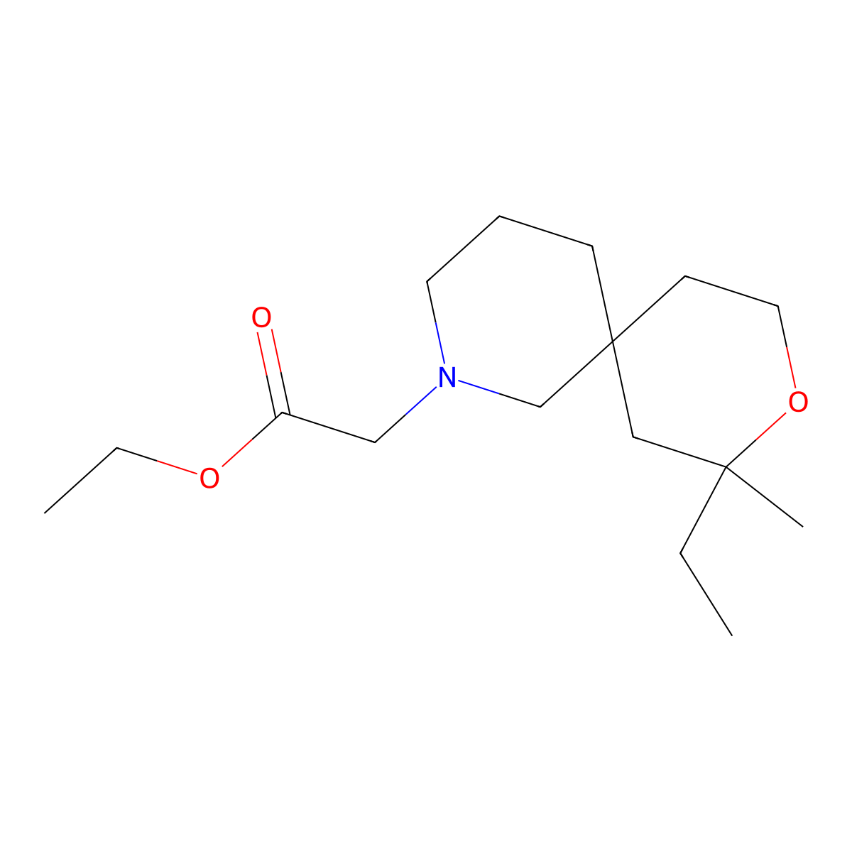 Ethyl (8-ethyl-8-methyl-9-oxa-2-azaspiro[5.5]undec-2-yl)acetate molecular structure, CAS 84360-42-9