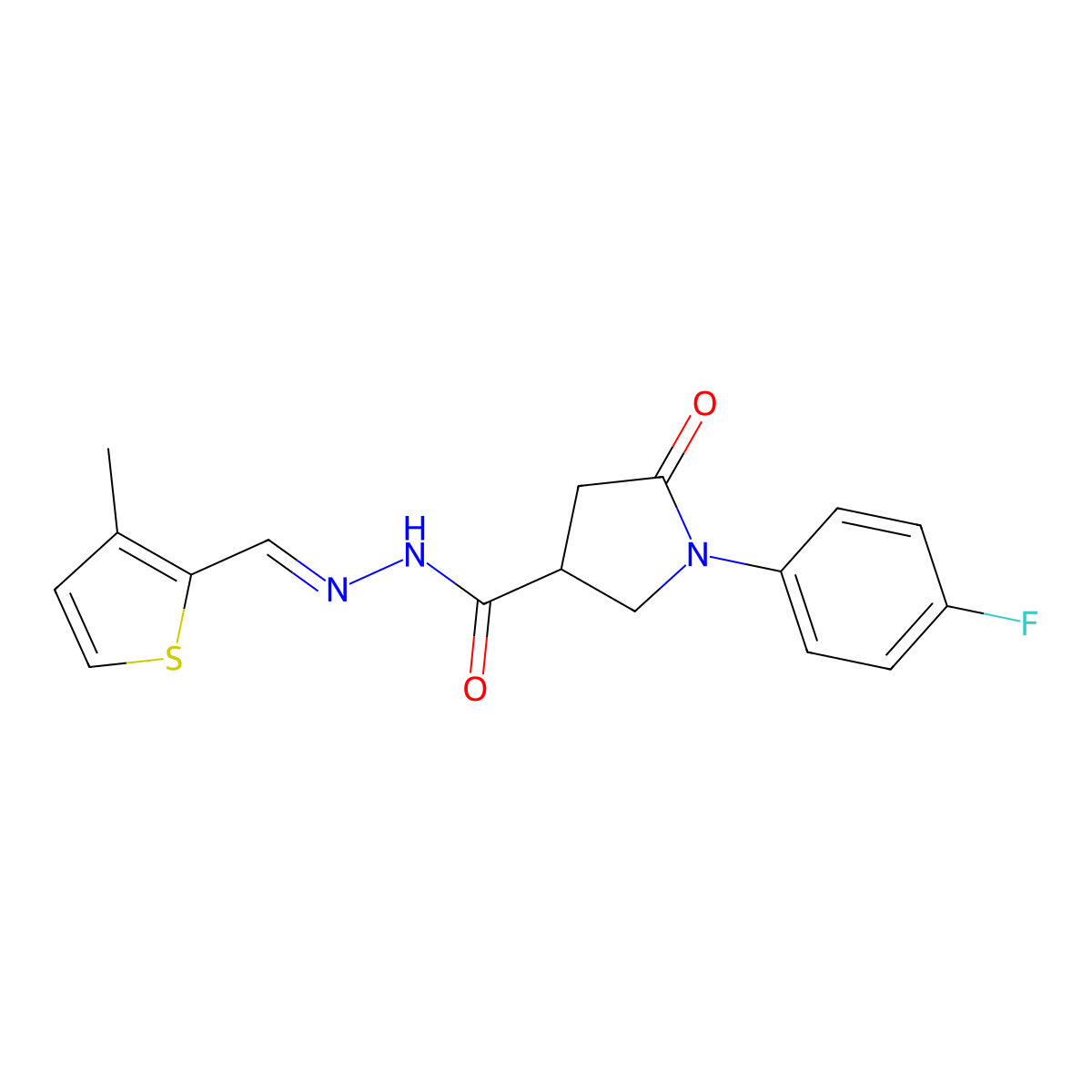 1-(4-Fluorophenyl)-5-oxo-3-pyrrolidinecarboxylic acid 2-[(3-methyl-2-thienyl)methylene]hydrazide molecular structure, CAS 843615-64-5