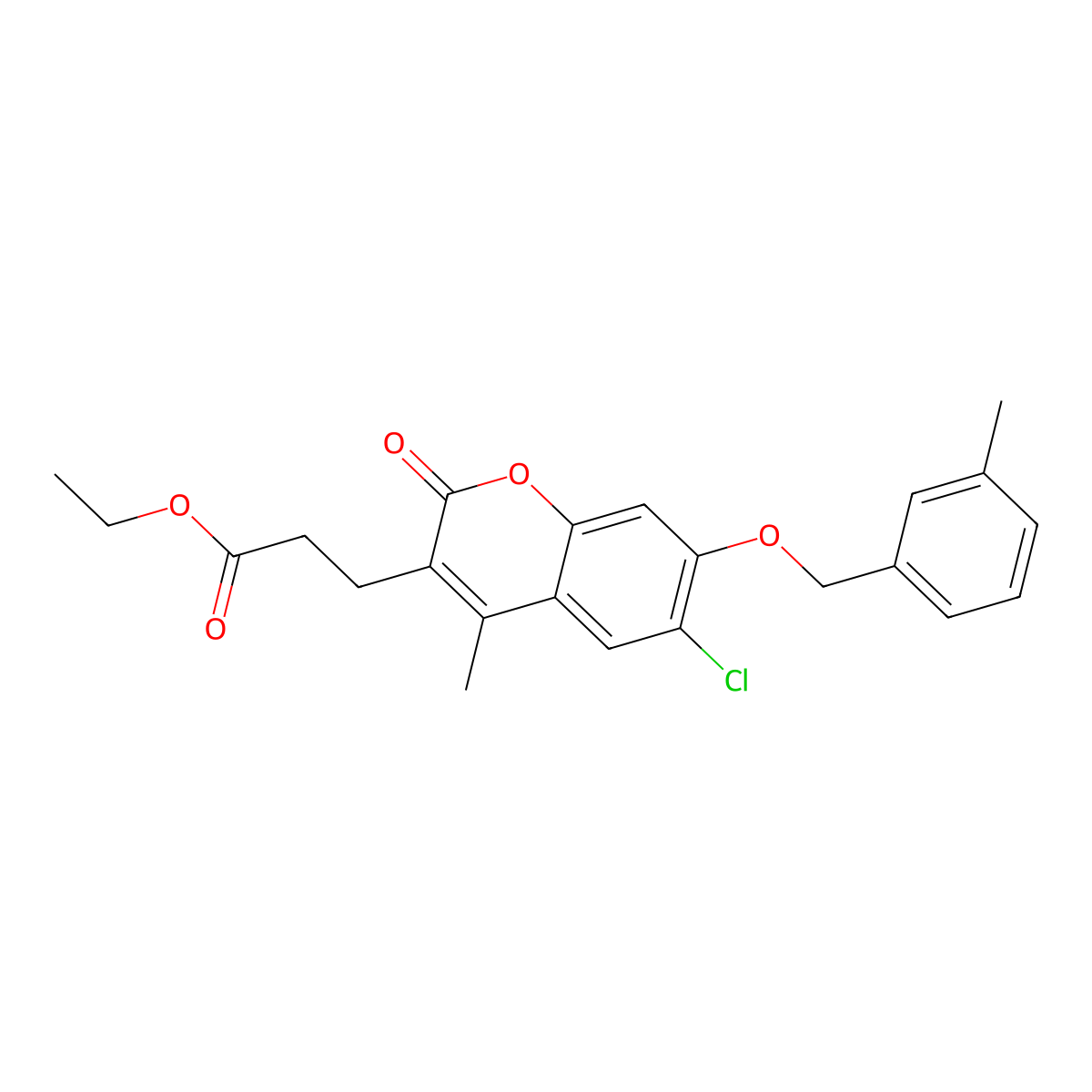 ethyl 3-{6-chloro-4-methyl-7-[(3-methylbenzyl)oxy]-2-oxo-2H-chromen-3-yl}propanoate molecular structure, CAS 843615-72-5