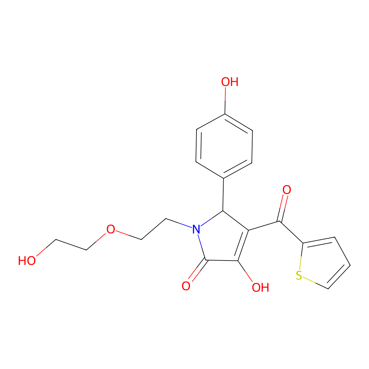 4-hydroxy-1-[2-(2-hydroxyethoxy)ethyl]-2-(4-hydroxyphenyl)-3-(thiophene-2-carbonyl)-2H-pyrrol-5-one molecular structure, CAS 843615-74-7