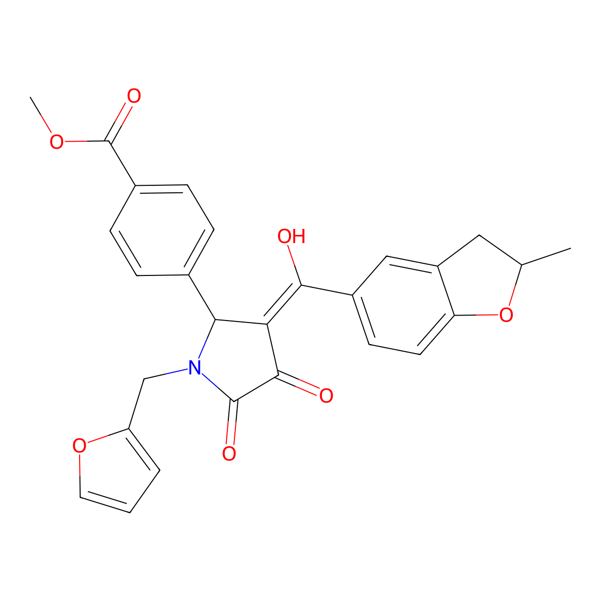 methyl 4-{1-[(furan-2-yl)methyl]-4-hydroxy-3-(2-methyl-2,3-dihydro-1-benzofuran-5-carbonyl)-5-oxo-2,5-dihydro-1H-pyrrol-2-yl}benzoate molecular structure, CAS 843616-20-6