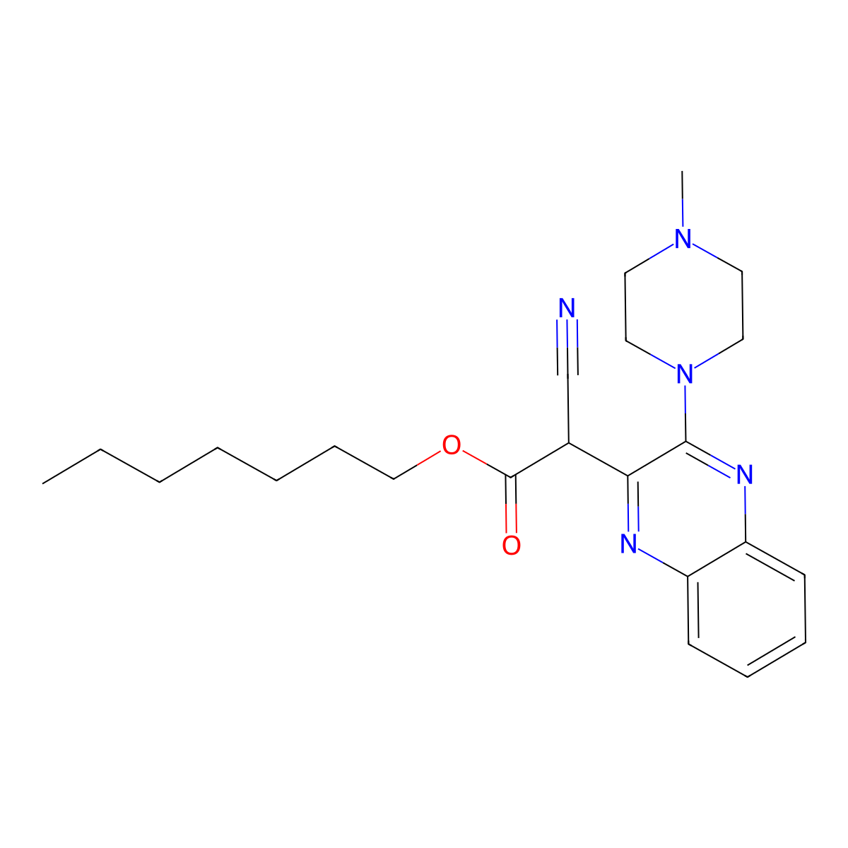Heptyl 2-cyano-2-[3-(4-methylpiperazin-1-yl)quinoxalin-2-yl]acetate molecular structure, CAS 843616-47-7