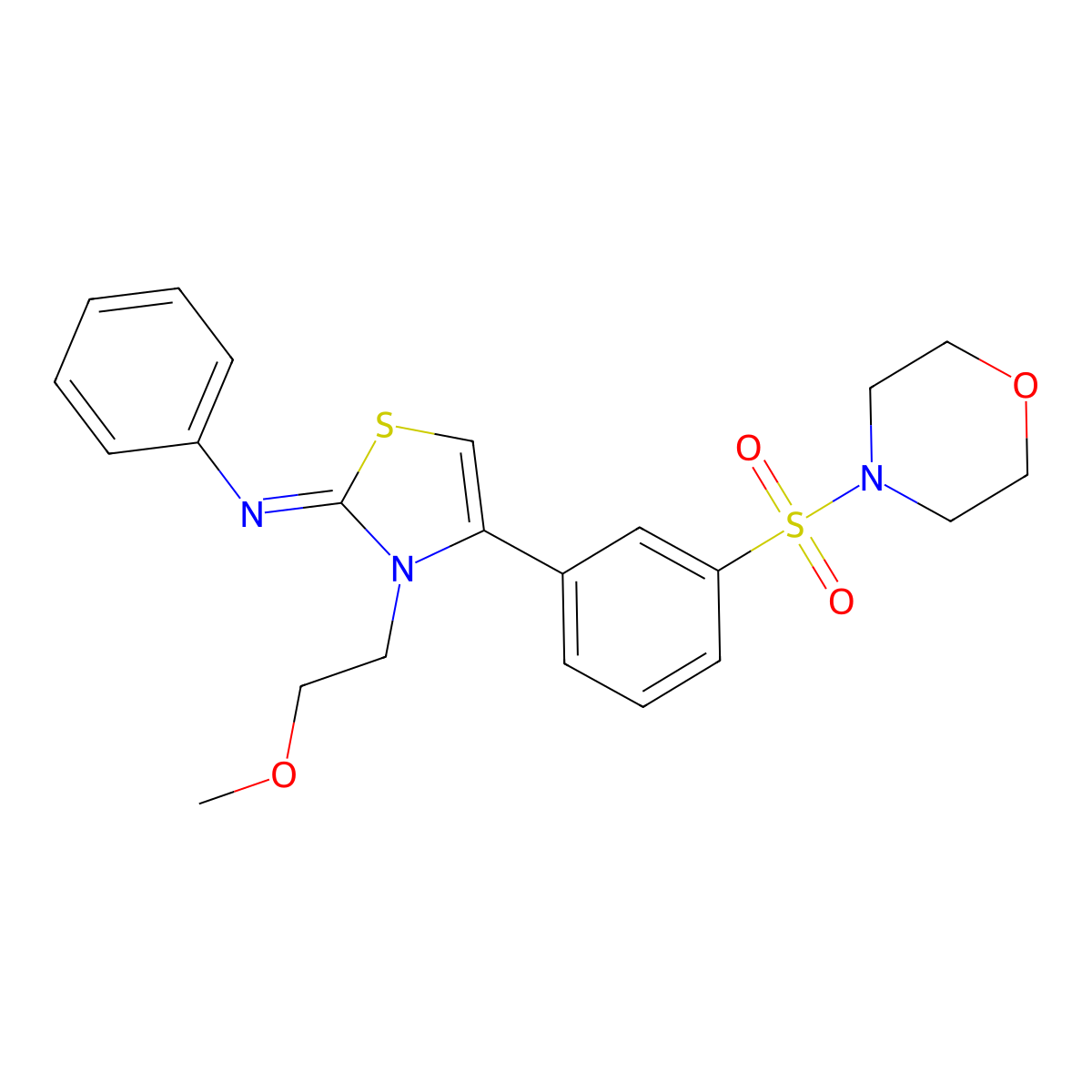 N-[(2Z)-3-(2-methoxyethyl)-4-[3-(morpholin-4-ylsulfonyl)phenyl]-1,3-thiazol-2(3H)-ylidene]aniline molecular structure, CAS 843617-40-3