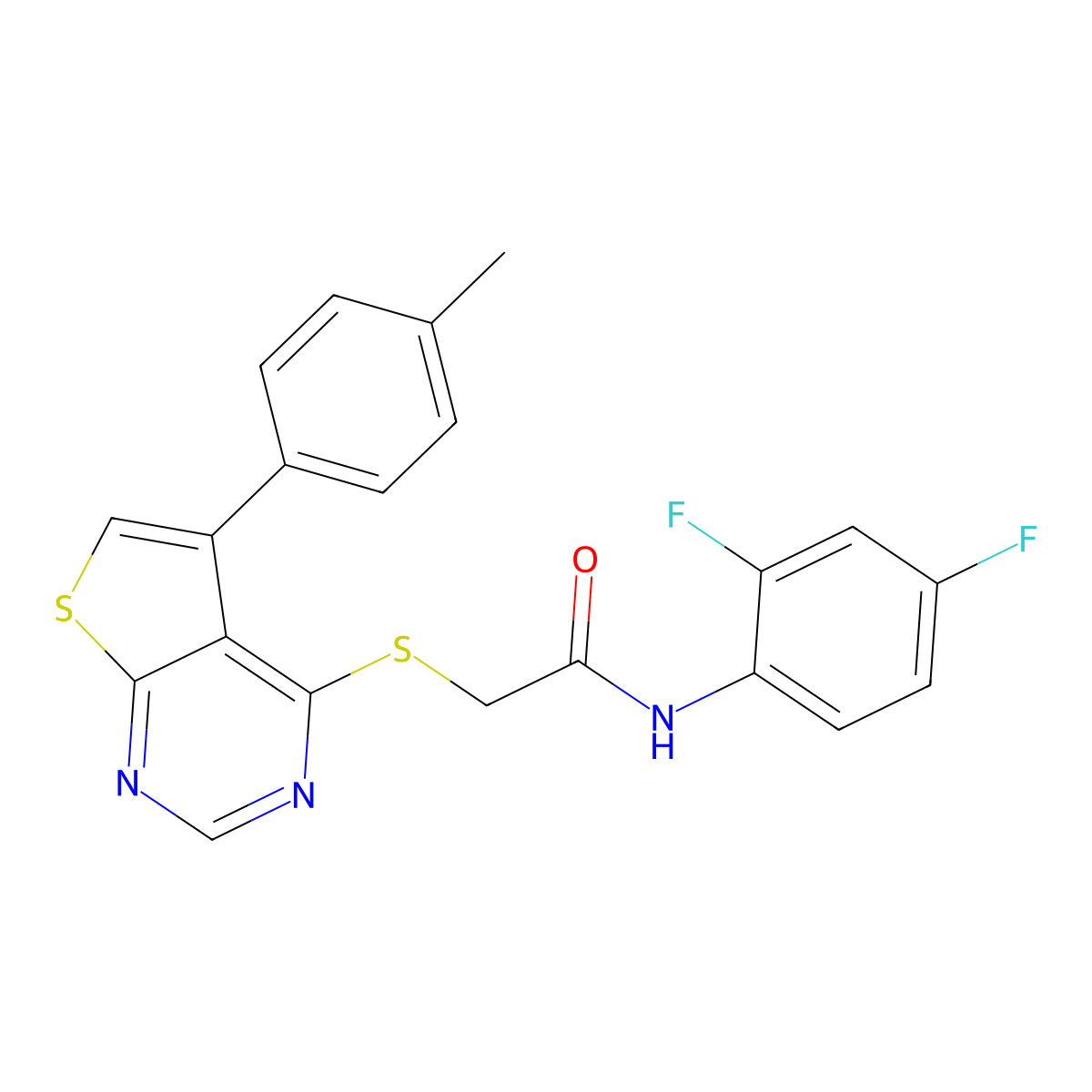 N-(2,4-difluorophenyl)-2-{[5-(4-methylphenyl)thieno[2,3-d]pyrimidin-4-yl]sulfanyl}acetamide molecular structure, CAS 843617-49-2