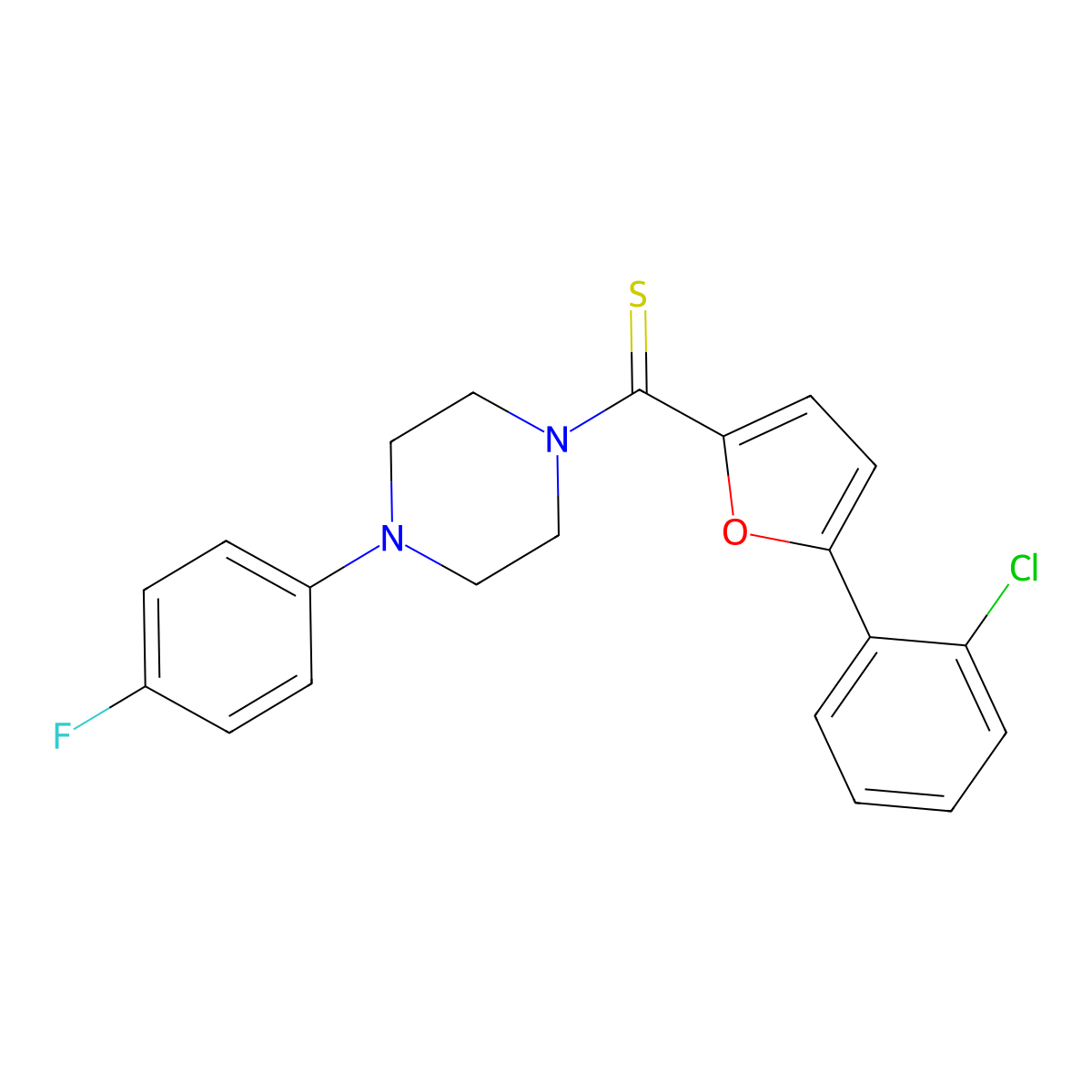 (5-(2-Chlorophenyl)furan-2-yl)(4-(4-fluorophenyl)piperazin-1-yl)methanethione molecular structure, CAS 843617-58-3