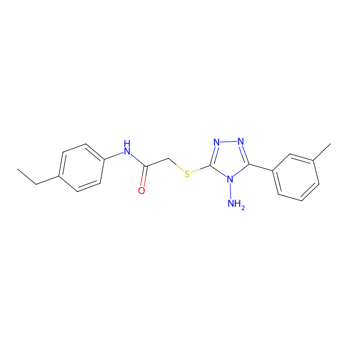 2-((4-amino-5-(m-tolyl)-4H-1,2,4-triazol-3-yl)thio)-N-(4-ethylphenyl)acetamide molecular structure, CAS 843617-79-8