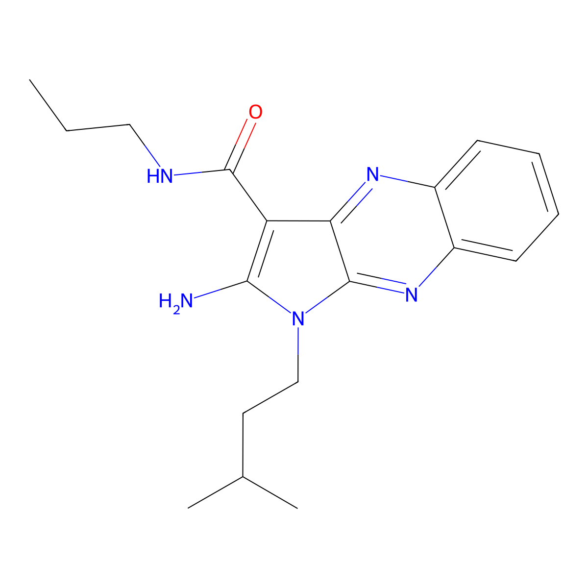 2-amino-1-(3-methylbutyl)-N-propyl-1H-pyrrolo[2,3-b]quinoxaline-3-carboxamide molecular structure, CAS 843618-42-8