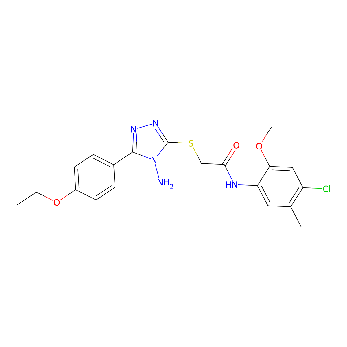 2-[4-amino-5-(4-ethoxyphenyl)(1,2,4-triazol-3-ylthio)]-N-(4-chloro-2-methoxy-5-methylphenyl)acetamide molecular structure, CAS 843618-55-3