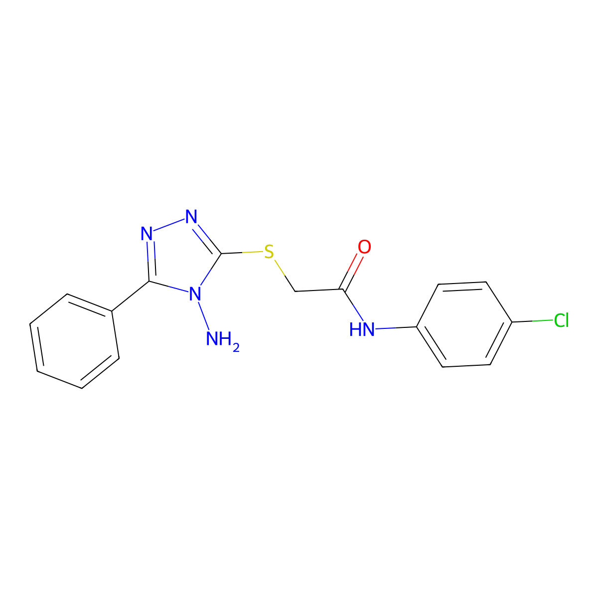 2-((4-amino-5-phenyl-4H-1,2,4-triazol-3-yl)thio)-N-(4-chlorophenyl)acetamide molecular structure, CAS 843618-59-7