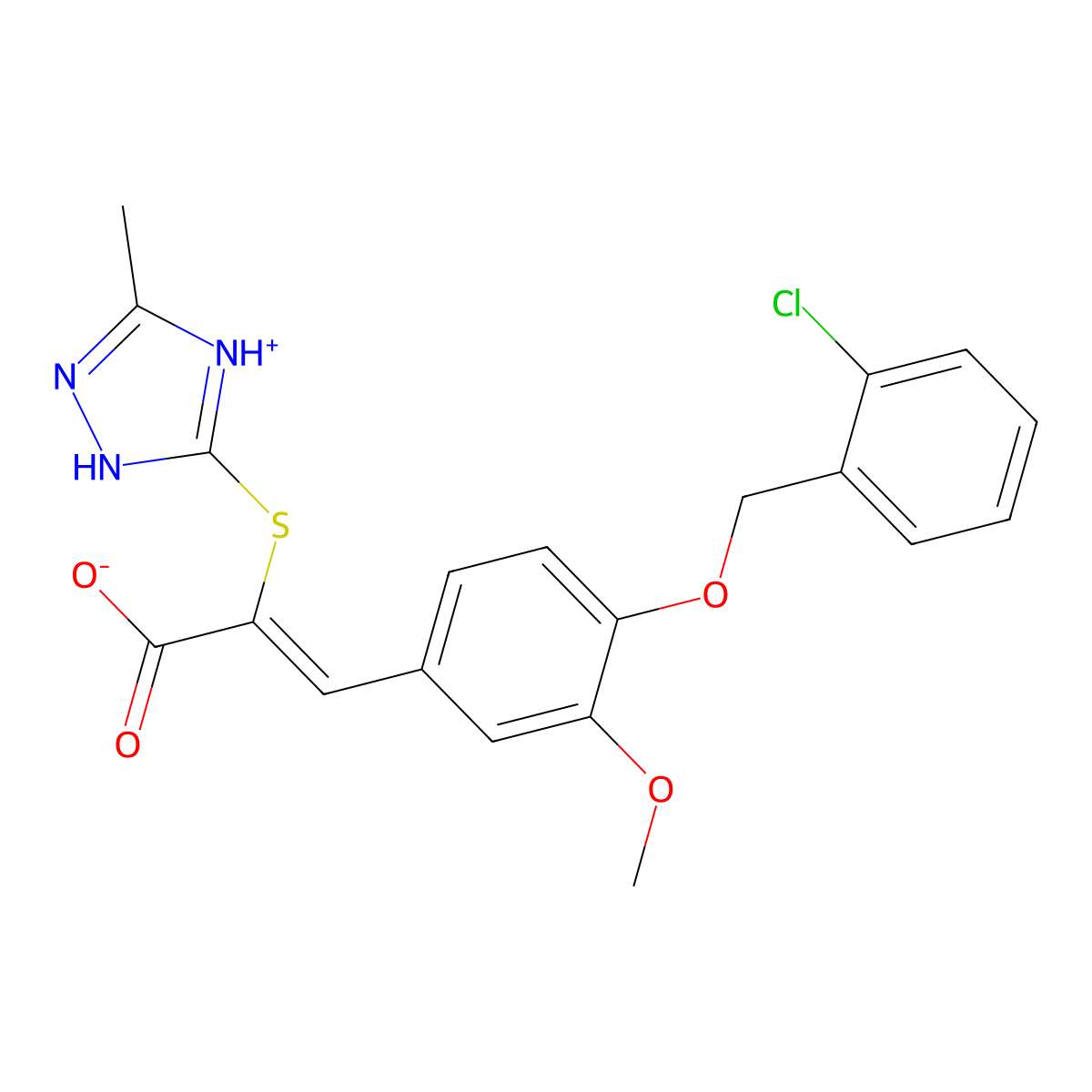 3-[4-[(2-Chlorophenyl)methoxy]-3-methoxyphenyl]-2-[(3-methyl-1H-1,2,4-triazol-5-yl)thio]-2-propenoic acid molecular structure, CAS 843618-97-3