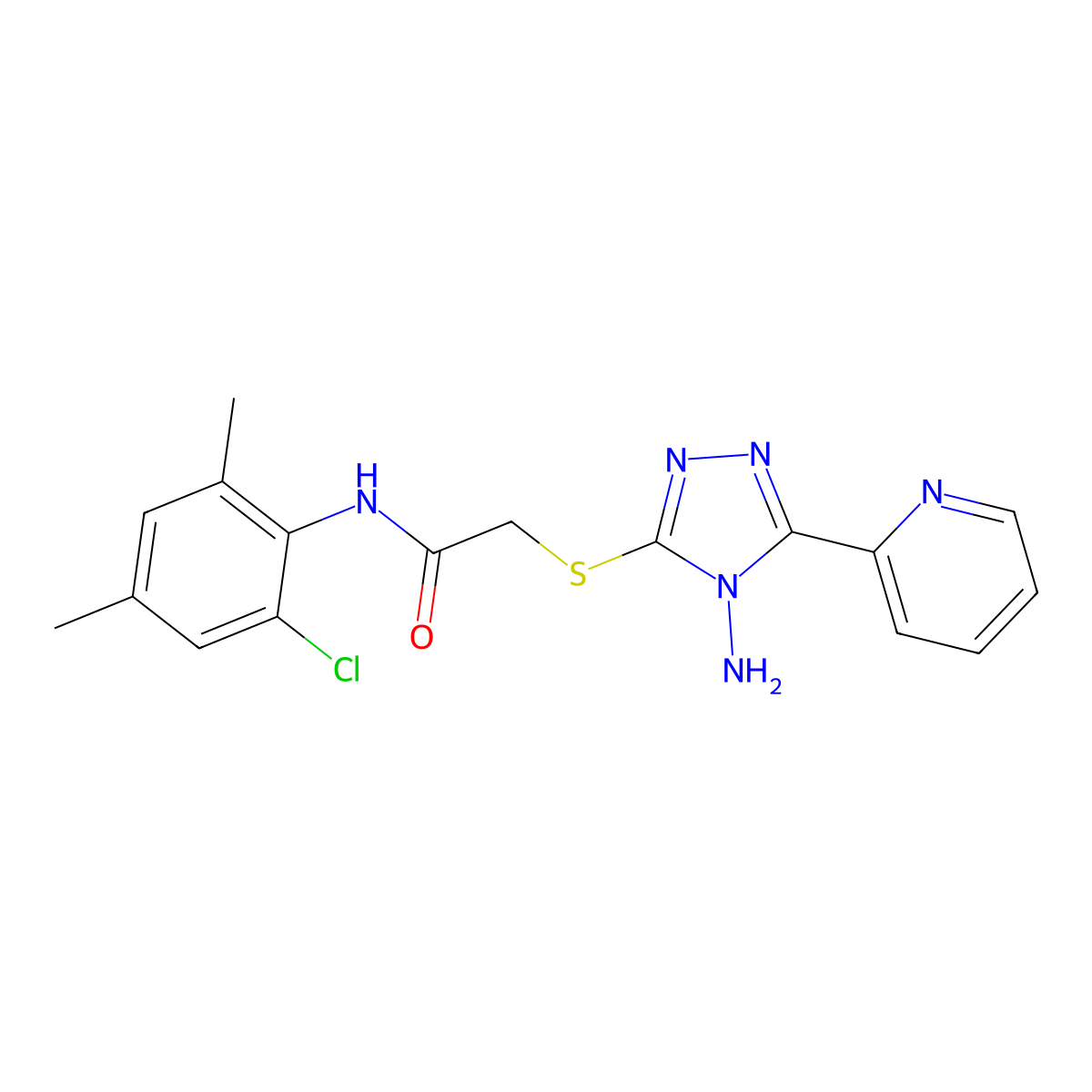 2-(4-Amino-5-pyridin-2-yl-4H-[1,2,4]triazol-3-ylsulfanyl)-N-(2-chloro-4,6-dimethyl-phenyl)-acetamide molecular structure, CAS 843619-40-9