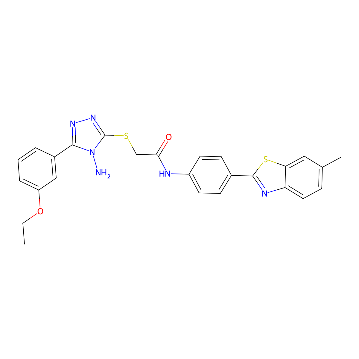 Acetamide, 2-[[4-amino-5-(3-ethoxyphenyl)-4H-1,2,4-triazol-3-yl]thio]-N-[4-(6-methyl-2-benzothiazolyl)phenyl]- molecular structure, CAS 843619-45-4