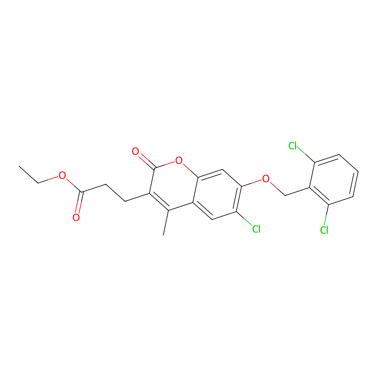 ethyl 3-{6-chloro-7-[(2,6-dichlorobenzyl)oxy]-4-methyl-2-oxo-2H-chromen-3-yl}propanoate molecular structure, CAS 843619-53-4