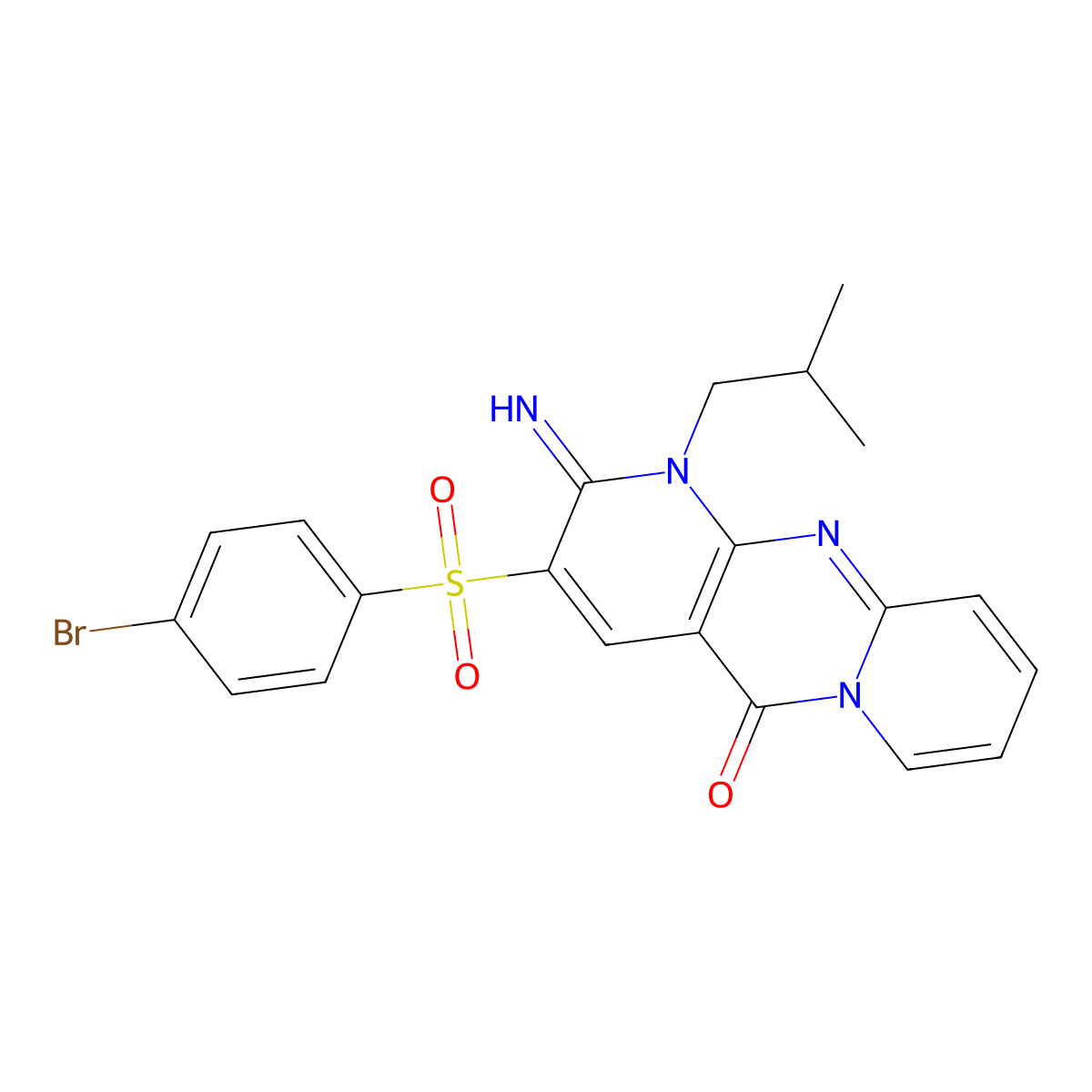3-[(4-bromophenyl)sulfonyl]-2-imino-1-isobutyl-1,2-dihydro-5H-dipyrido[1,2-a:2,3-d]pyrimidin-5-one molecular structure, CAS 843619-77-2