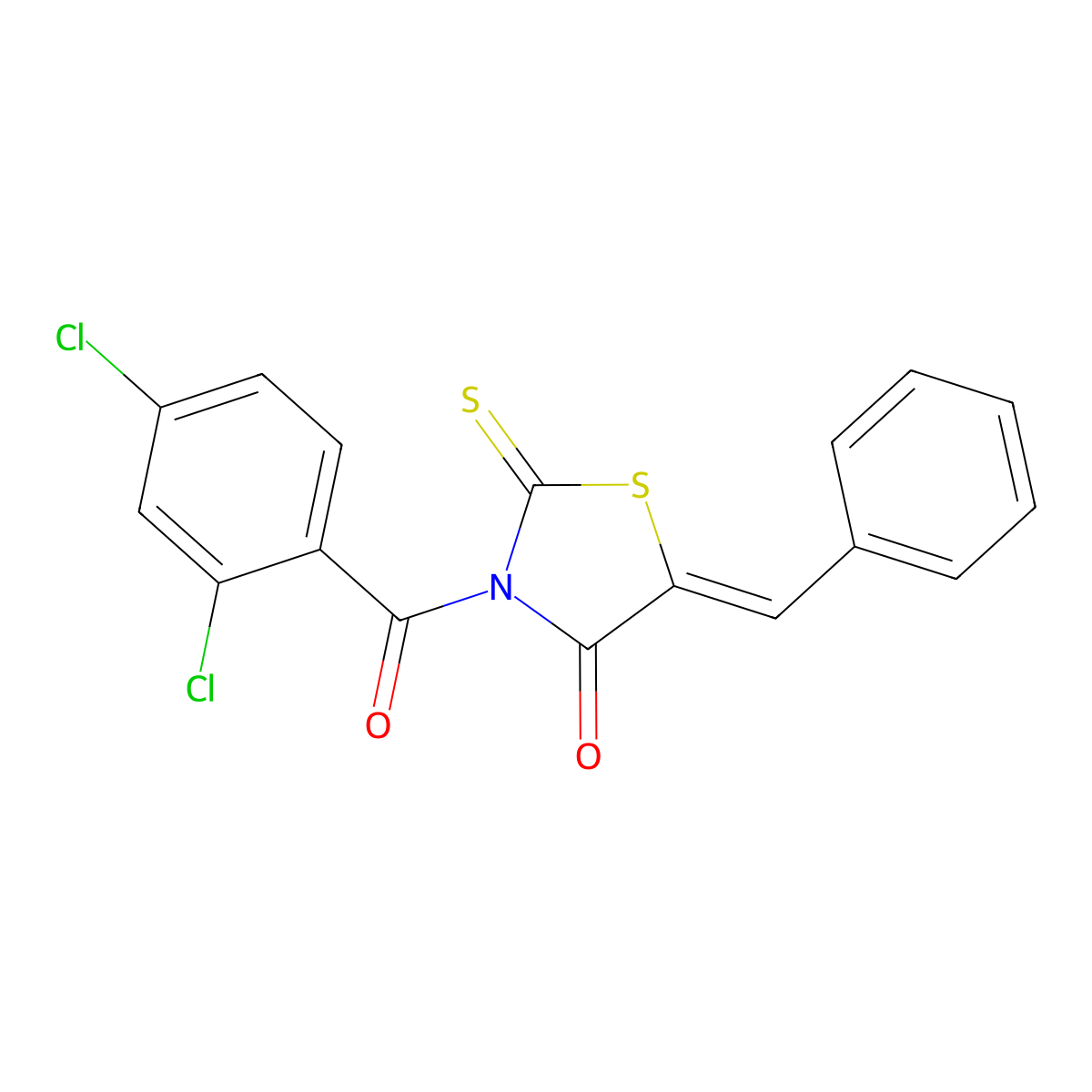 5-Benzylidene-3-(2,4-dichlorobenzoyl)-2-sulfanylidene-1,3-thiazolidin-4-one molecular structure, CAS 843619-81-8