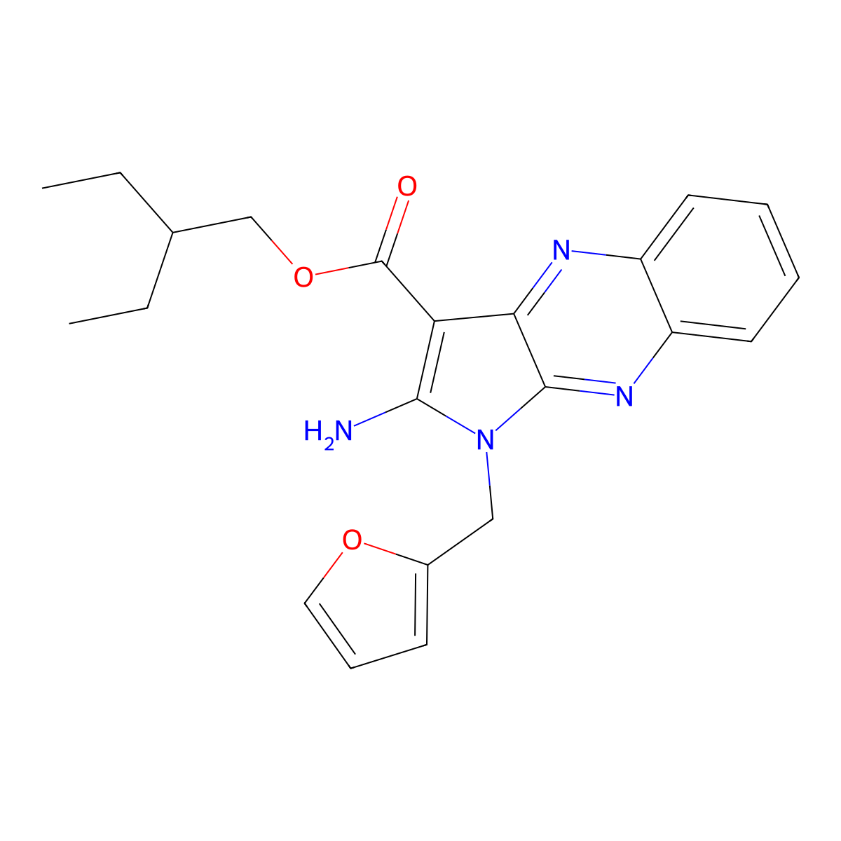 2-ethylbutyl 2-amino-1-(furan-2-ylmethyl)-1H-pyrrolo[2,3-b]quinoxaline-3-carboxylate molecular structure, CAS 843619-87-4