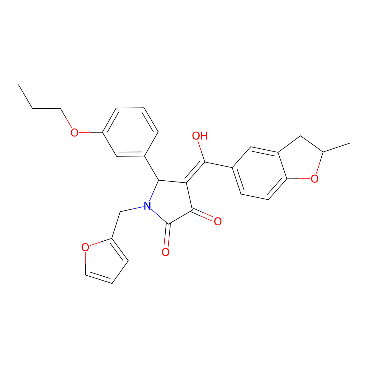 1-[(furan-2-yl)methyl]-3-hydroxy-4-(2-methyl-2,3-dihydro-1-benzofuran-5-carbonyl)-5-(3-propoxyphenyl)-2,5-dihydro-1H-pyrrol-2-one molecular structure, CAS 843619-92-1